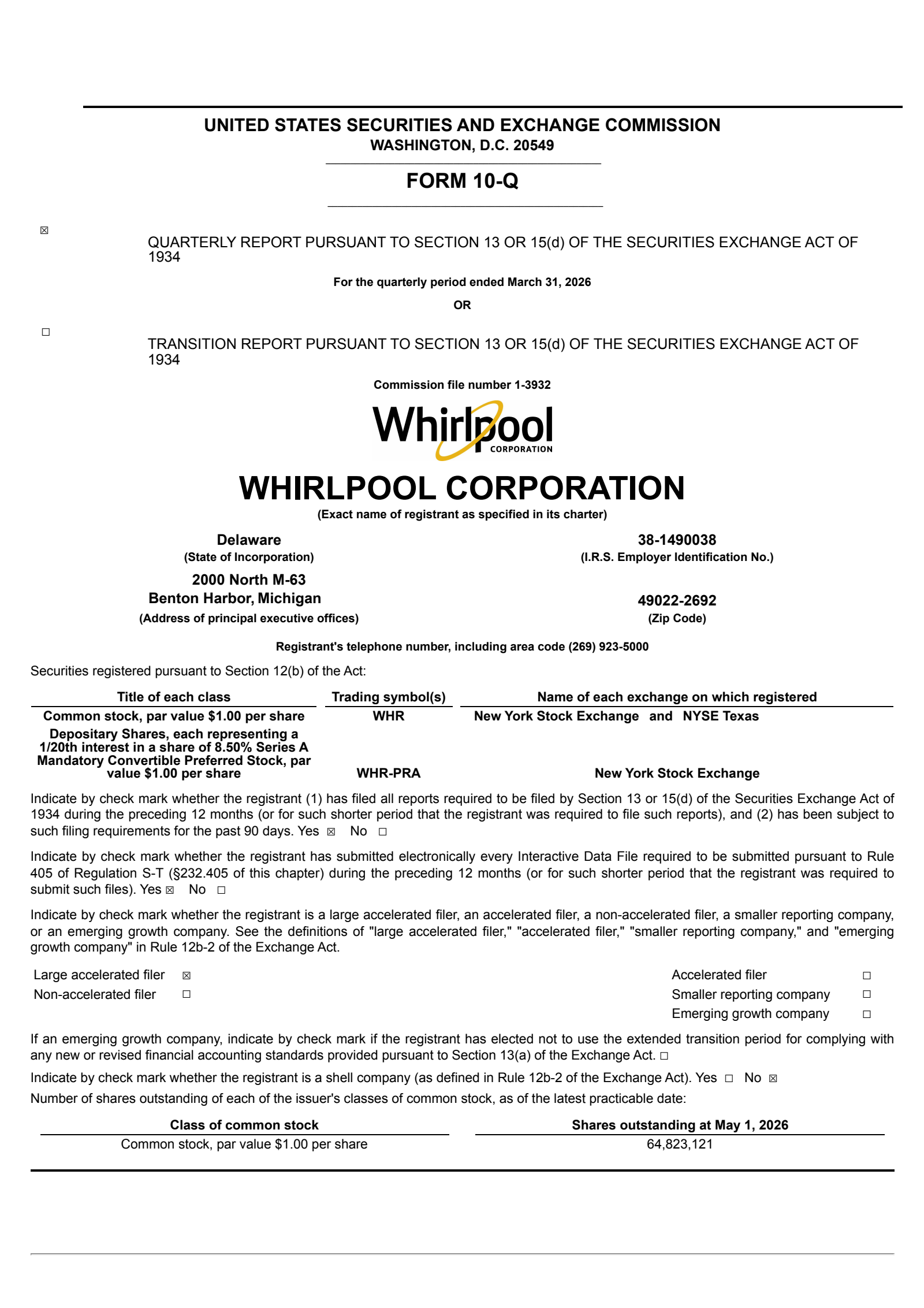 Whirlpool's Q1 2026 Quarterly report
