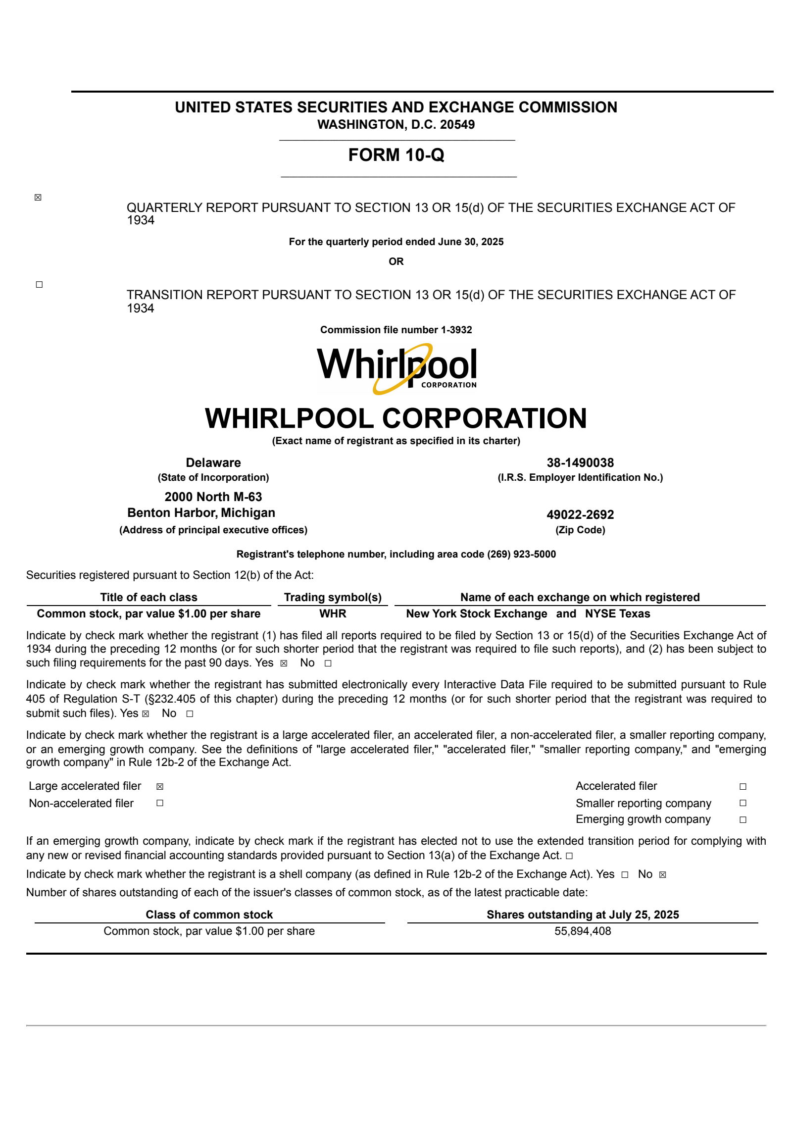Whirlpool's Q2 2025 Quarterly report
