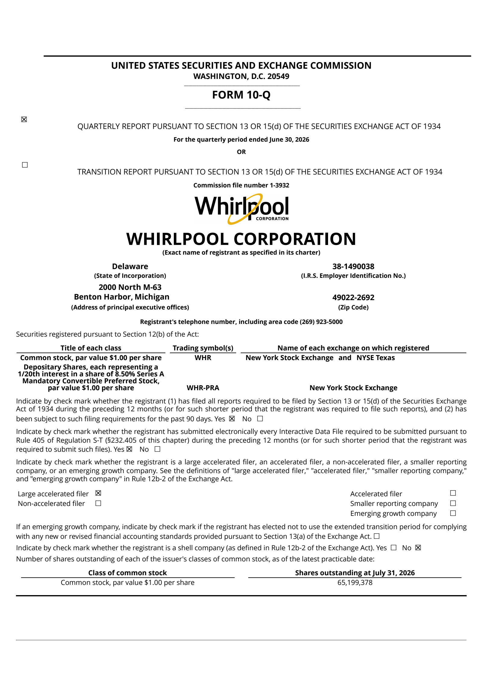 Whirlpool's Q2 2026 Quarterly report