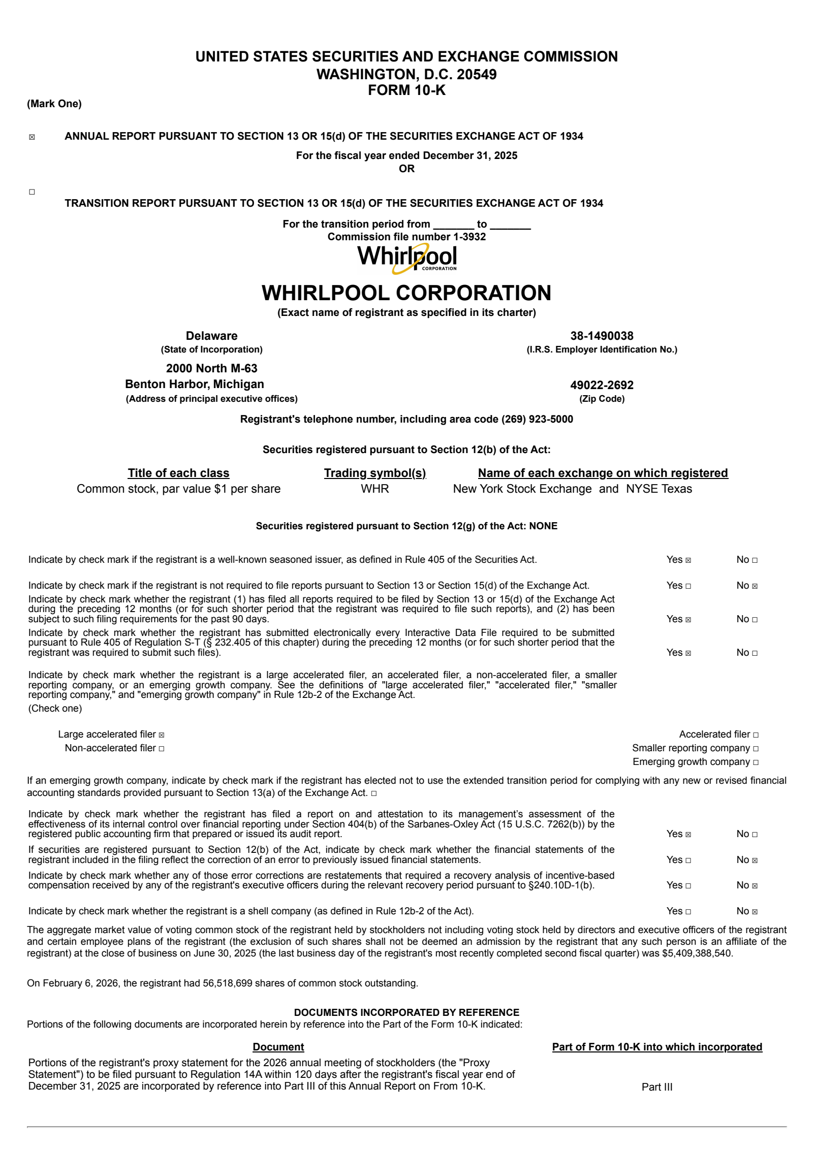 Whirlpool's Q4 2025 Annual report