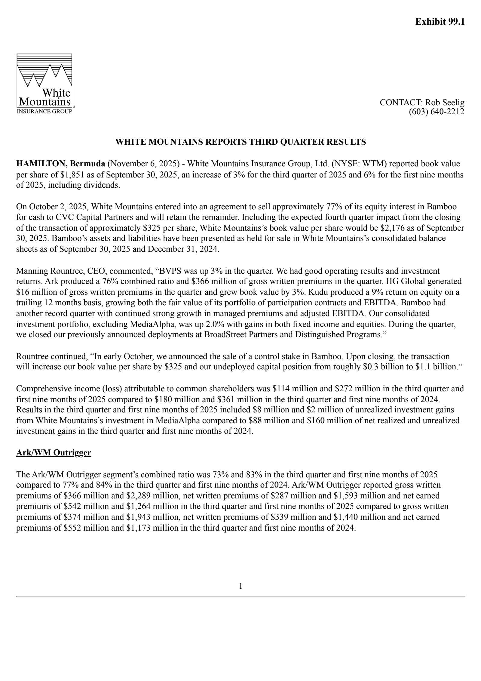 White Mountains Insurance Group's Q3 2025 Earnings Release