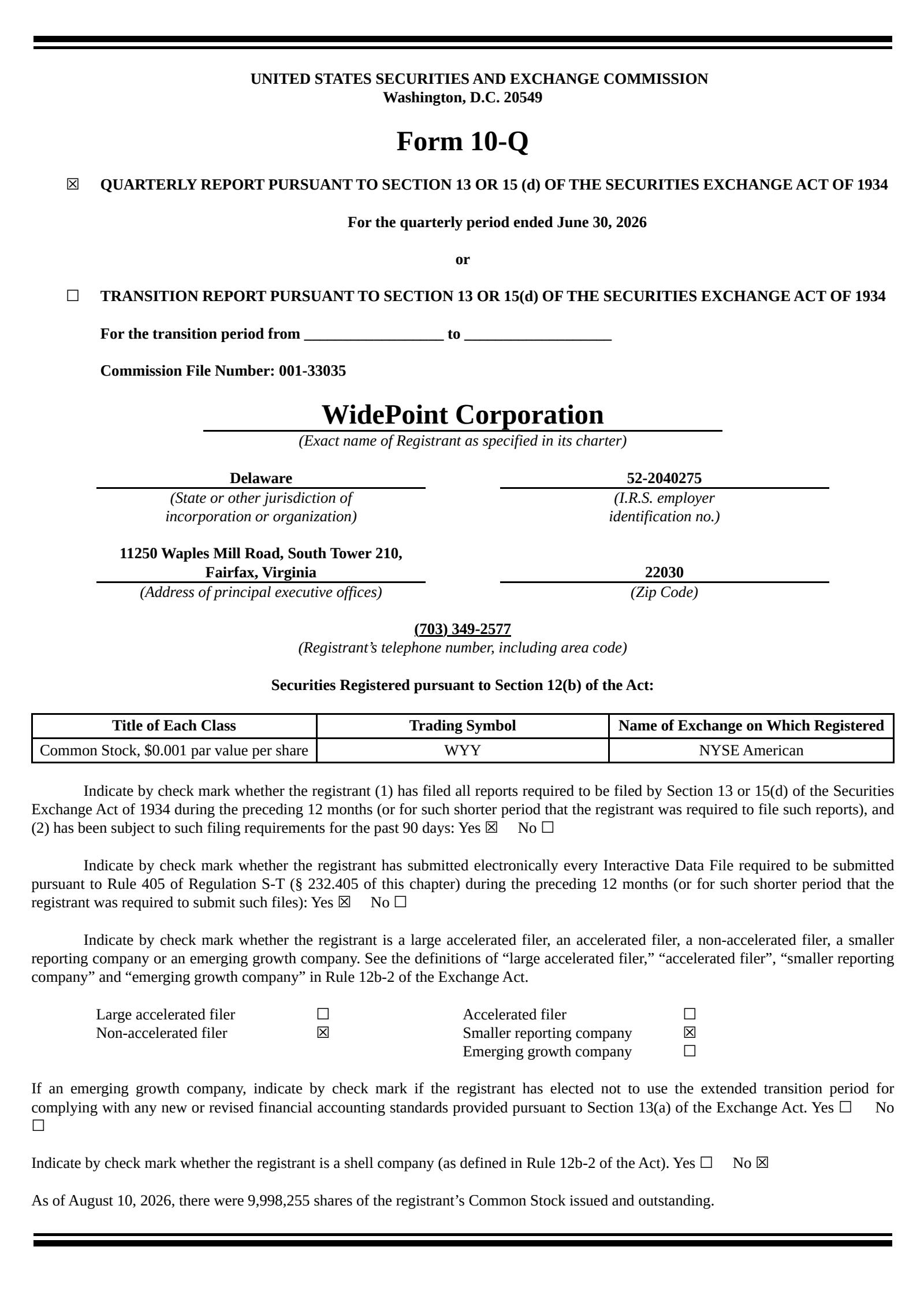WidePoint's Q2 2026 Quarterly report