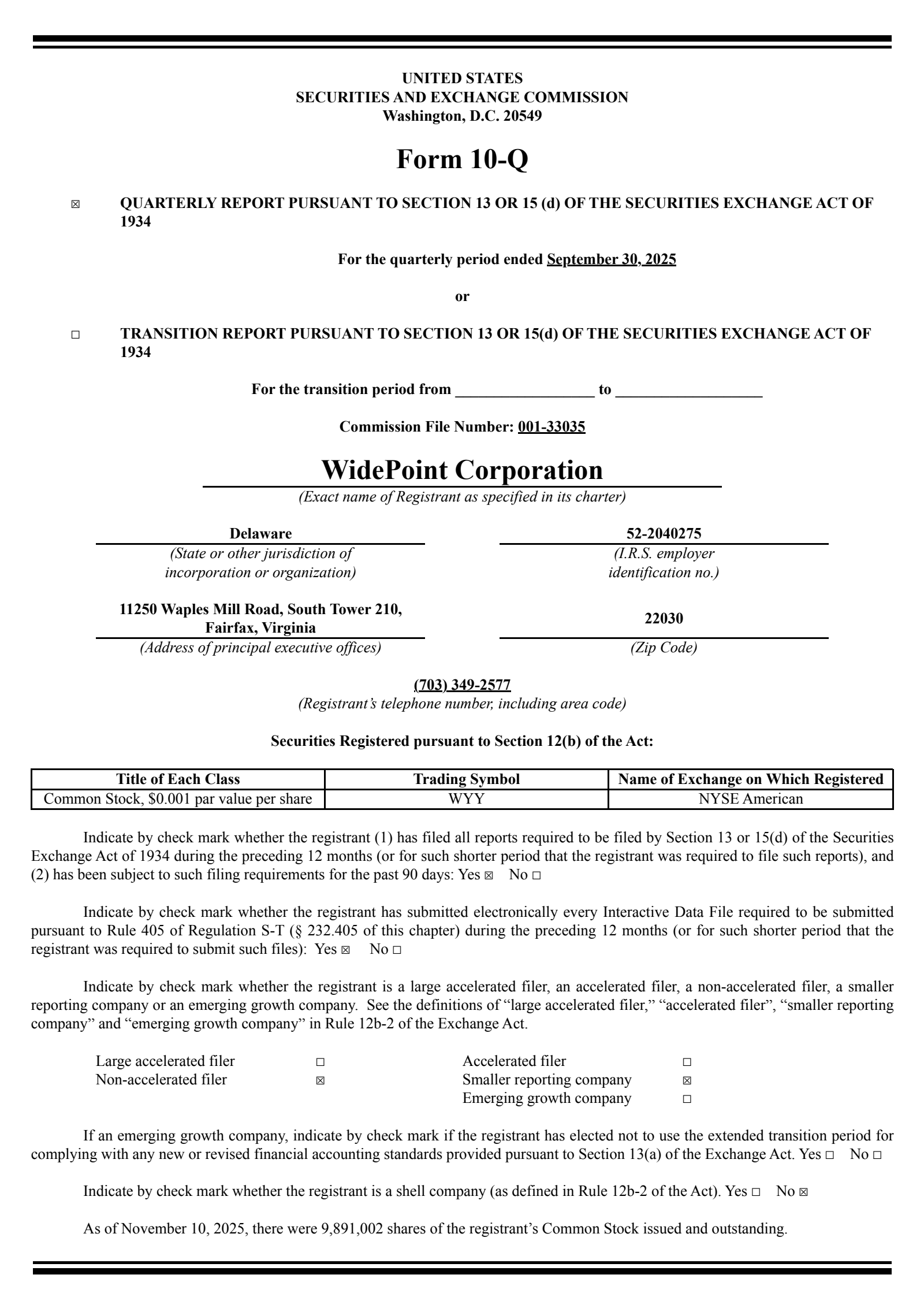 WidePoint's Q3 2025 Quarterly Report