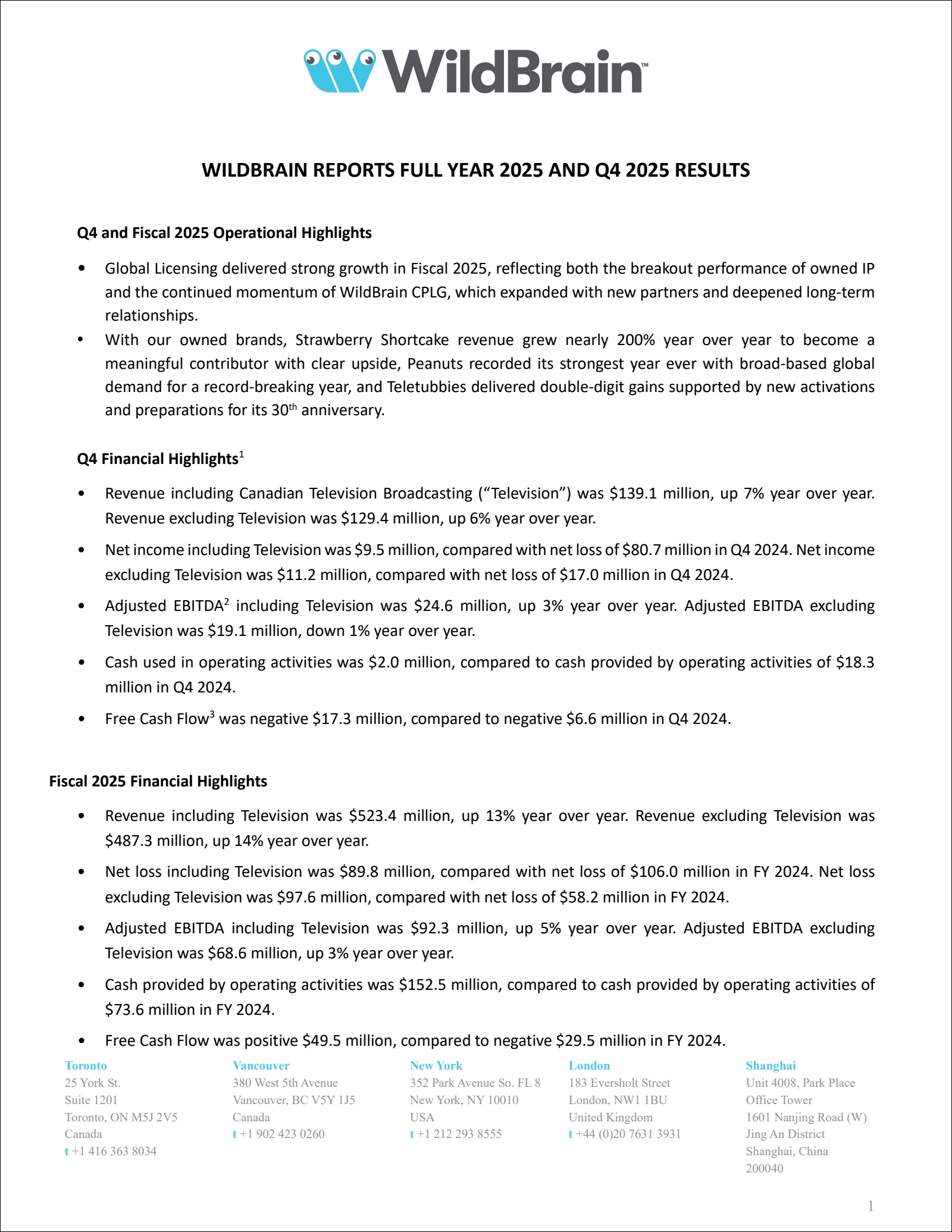 WildBrain's Q4 2025 Earnings Release