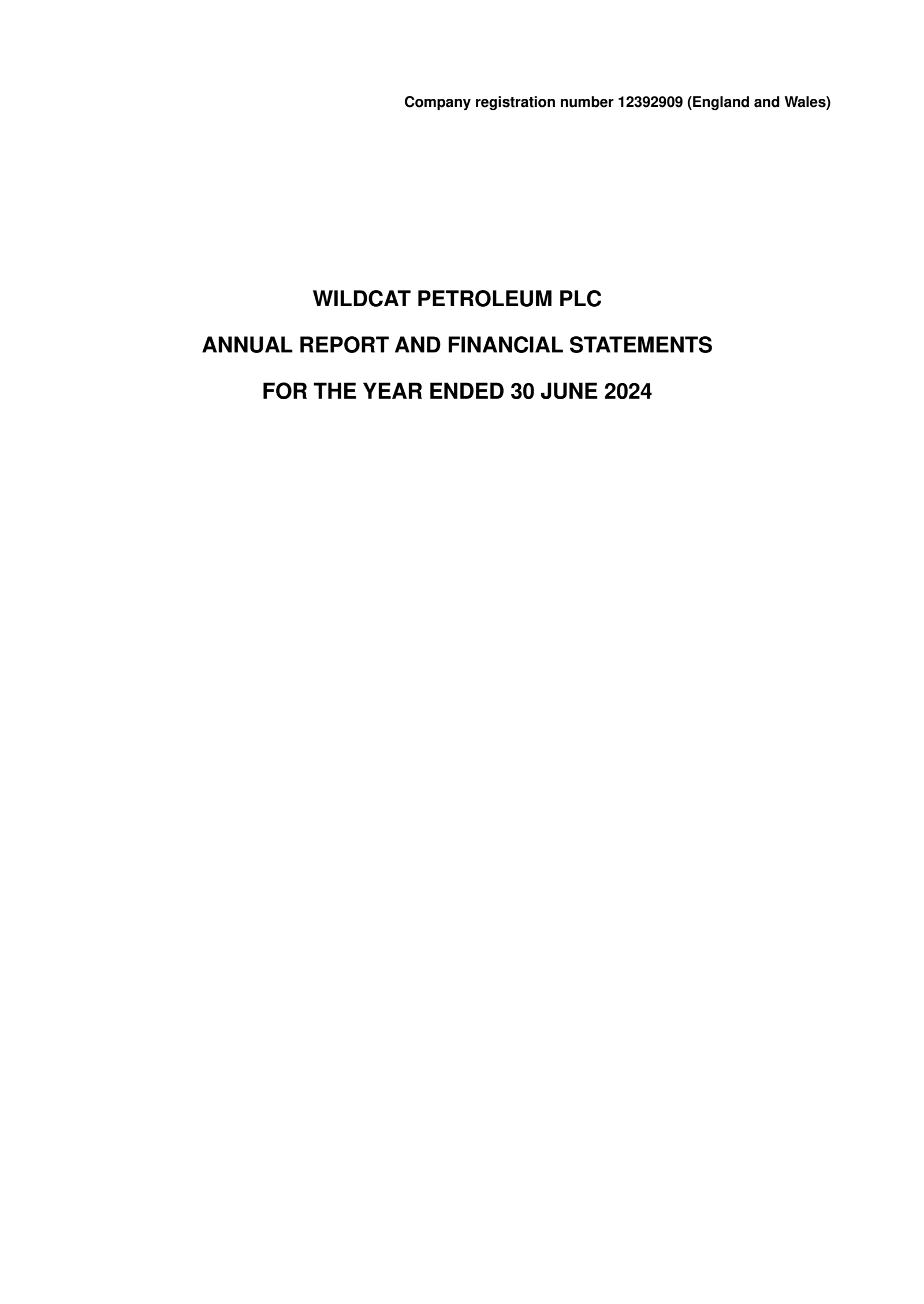 Wildcat Petroleum's H2 2024 Annual report