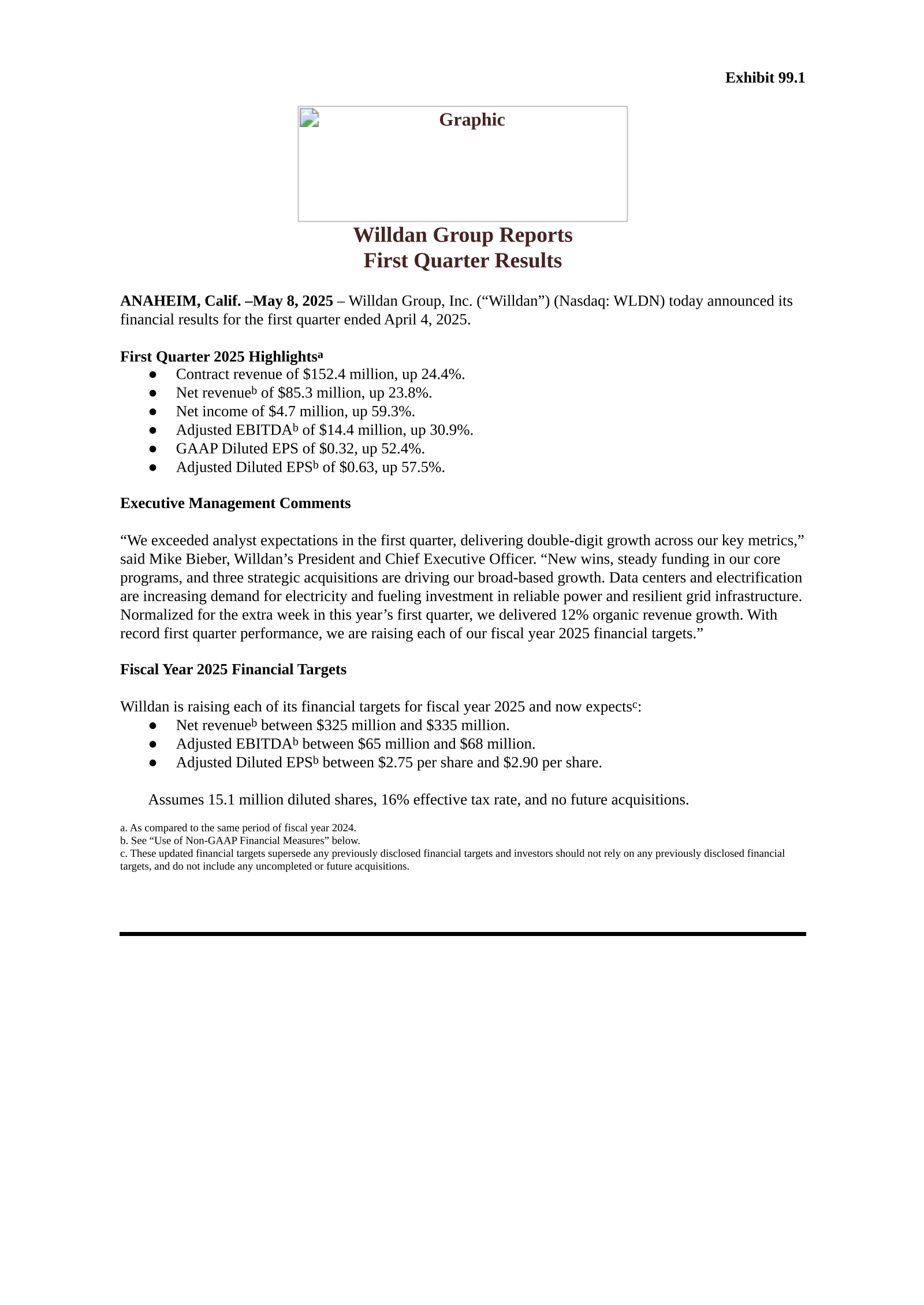 Willdan Group's Q1 2025 Press Release