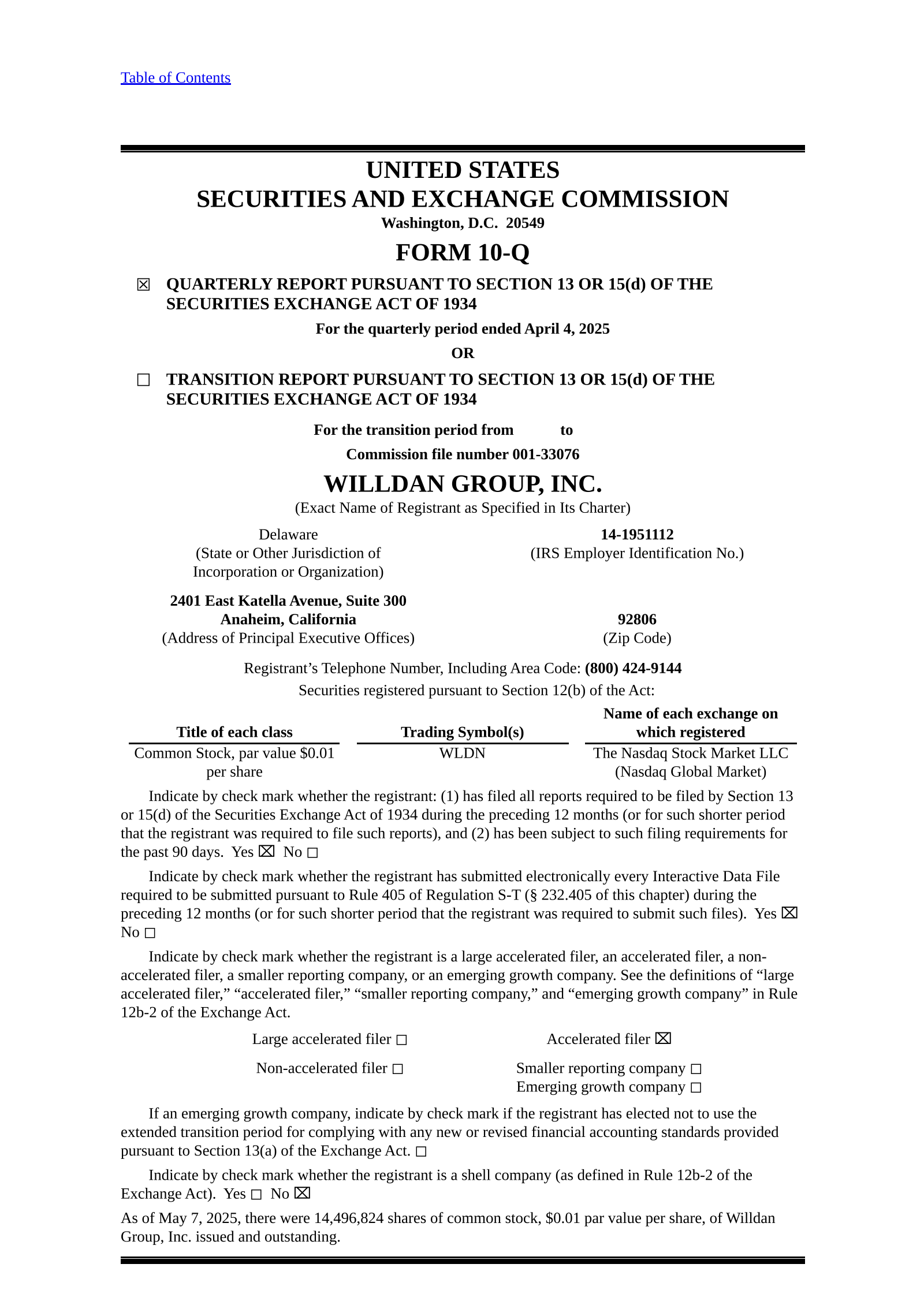 Willdan Group's Q1 2025 Quarterly report
