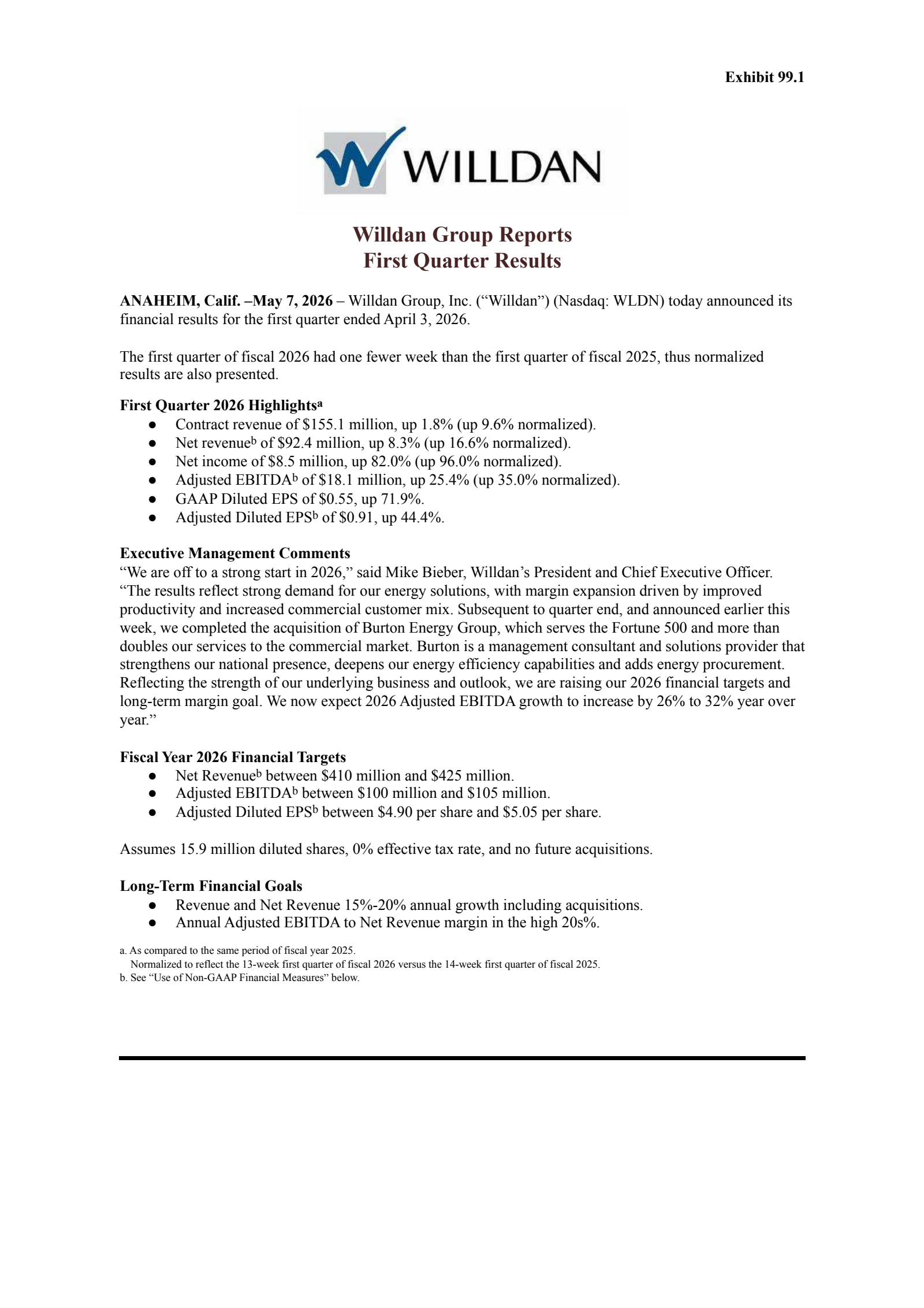 Willdan Group's Q1 2026 Press Release