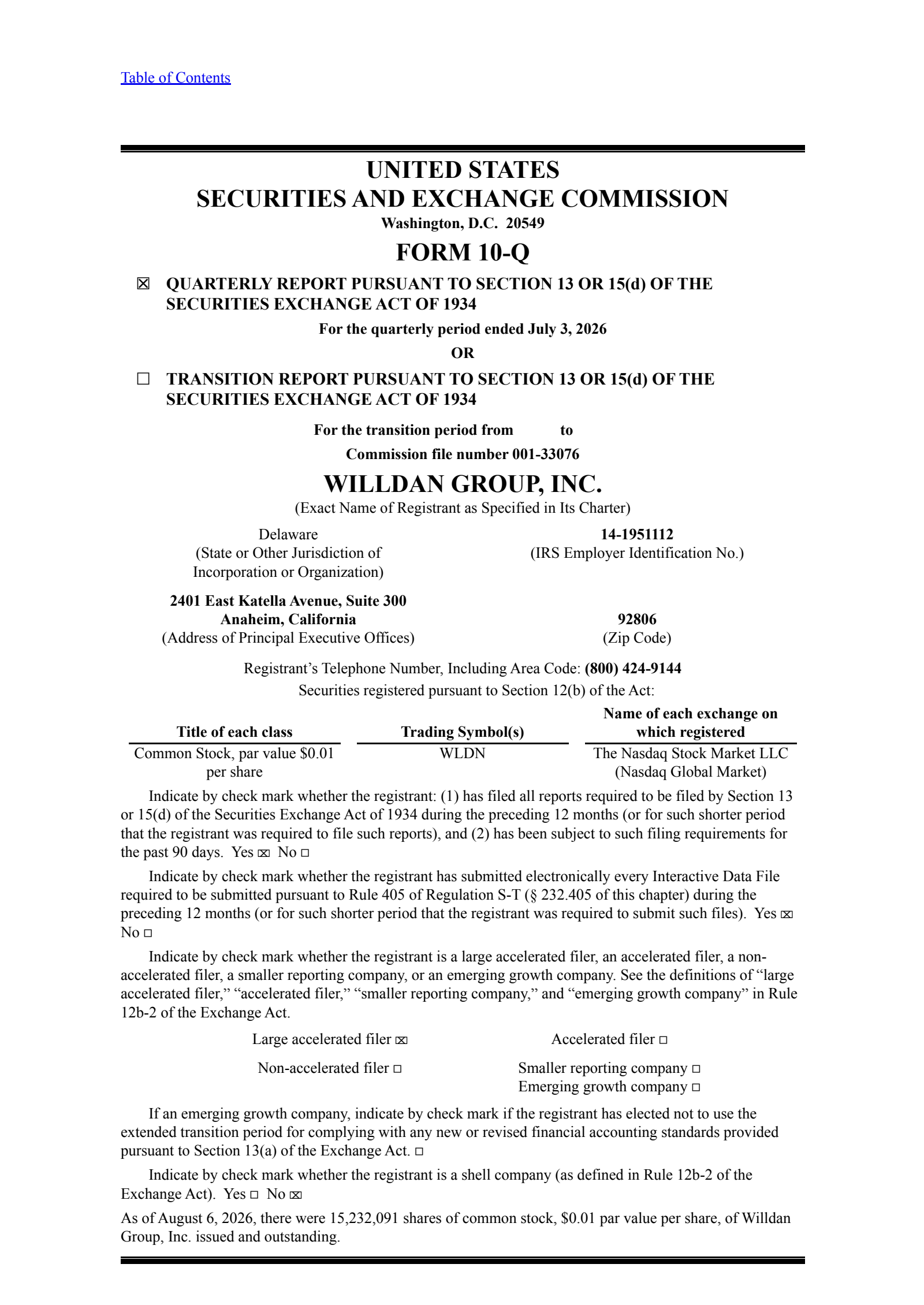 Willdan Group's Q2 2026 Quarterly report