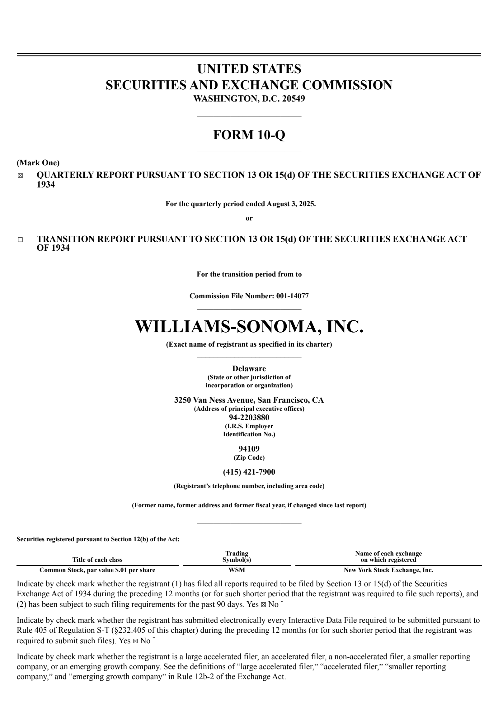 Williams-Sonoma's Q2 2026 Quarterly report