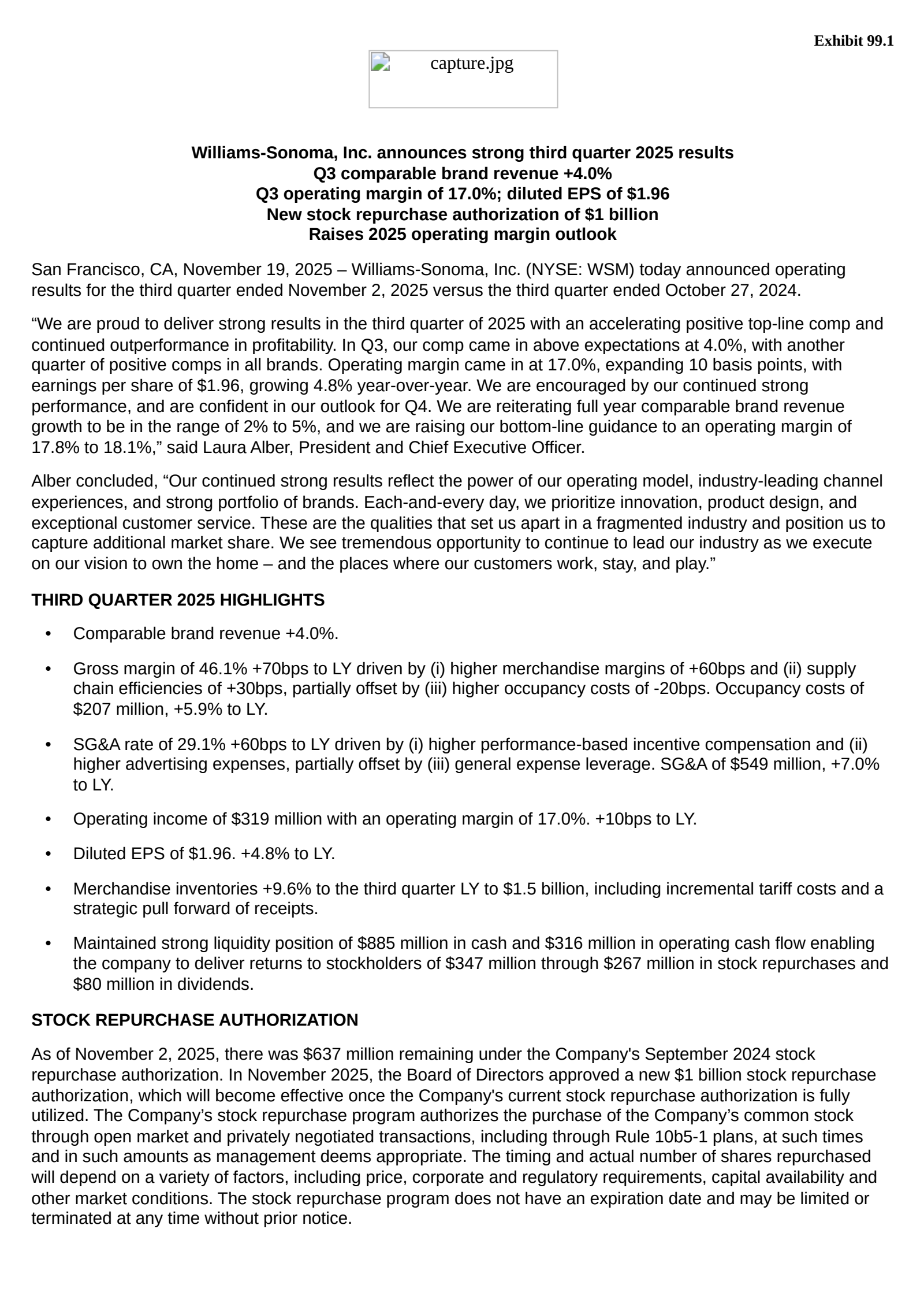 Williams-Sonoma's Q3 2025 Earnings Release