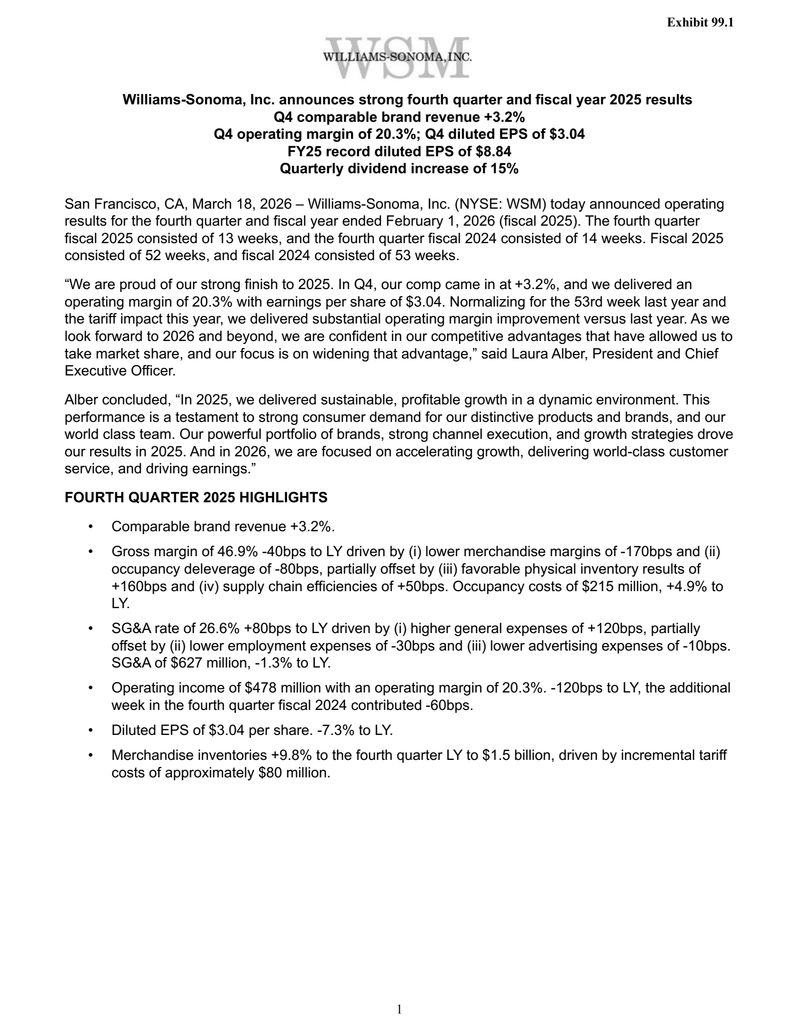 Williams-Sonoma's Q4 2025 Press Release