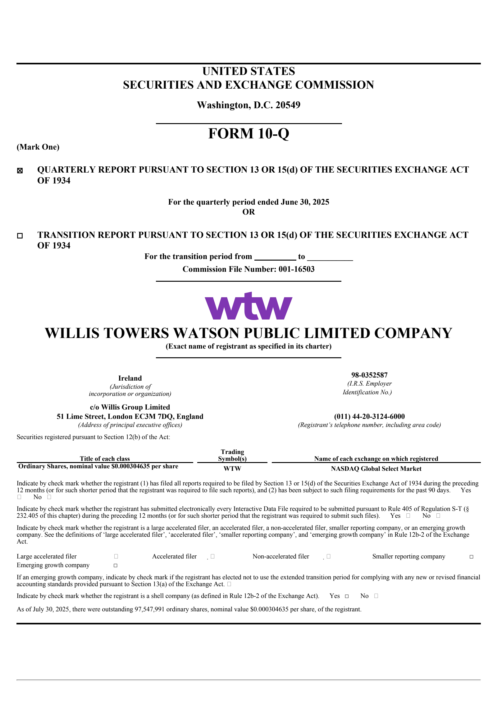 Willis Towers Watson Public's Q2 2025 Quarterly report