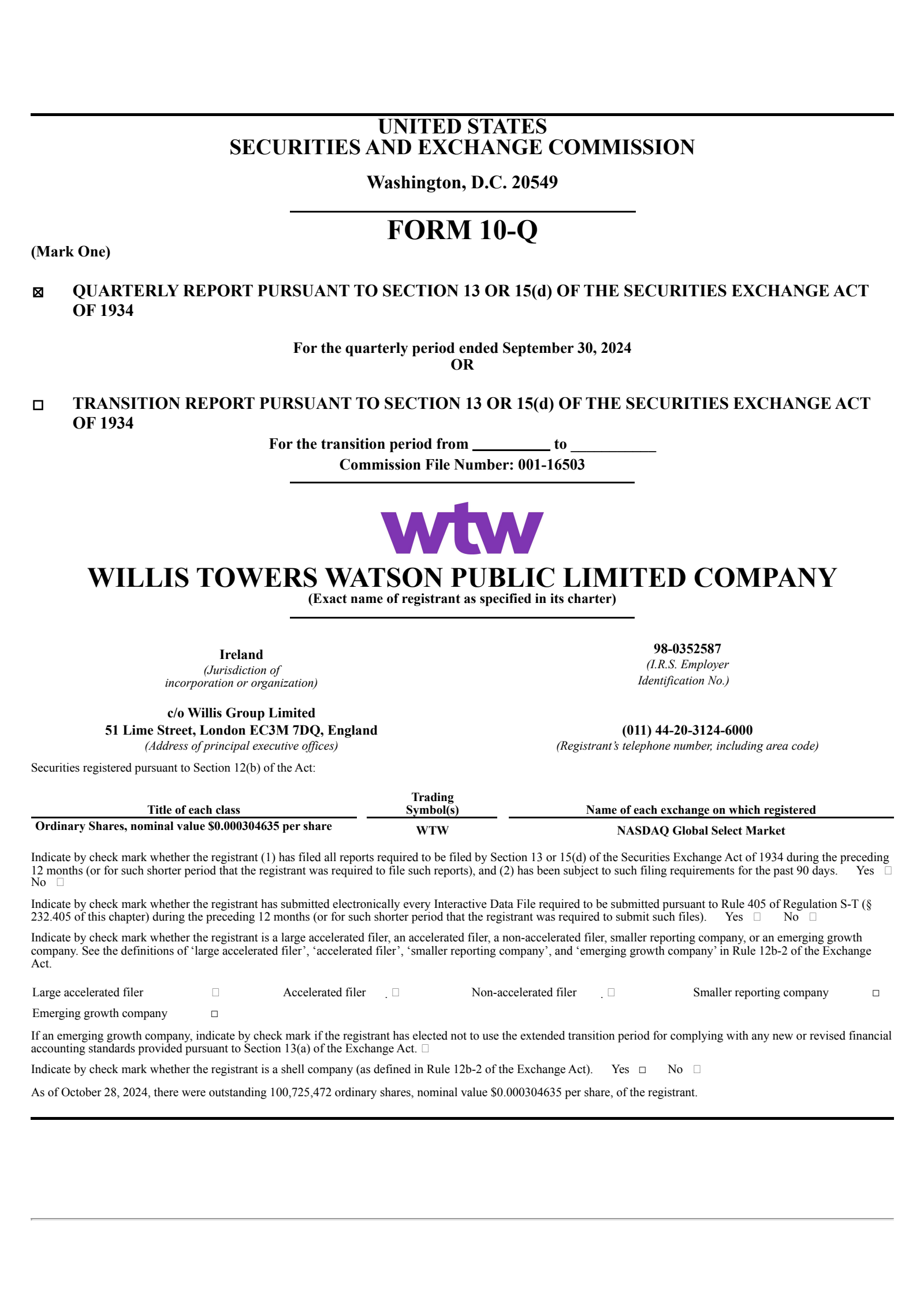 Willis Towers Watson Public's Q3 2024 Quarterly report
