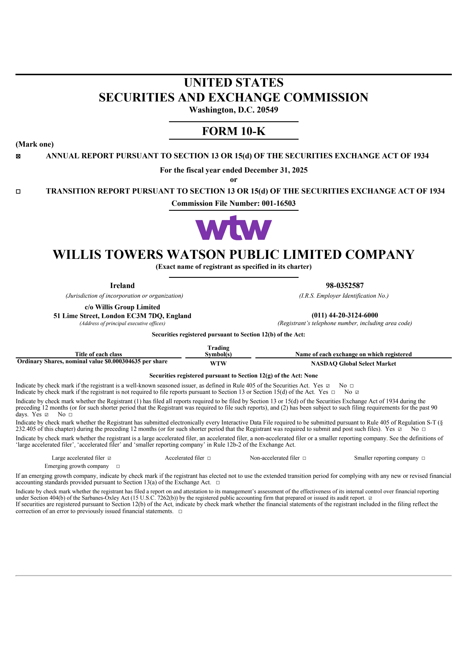 Willis Towers Watson Public's Q4 2025 Annual report