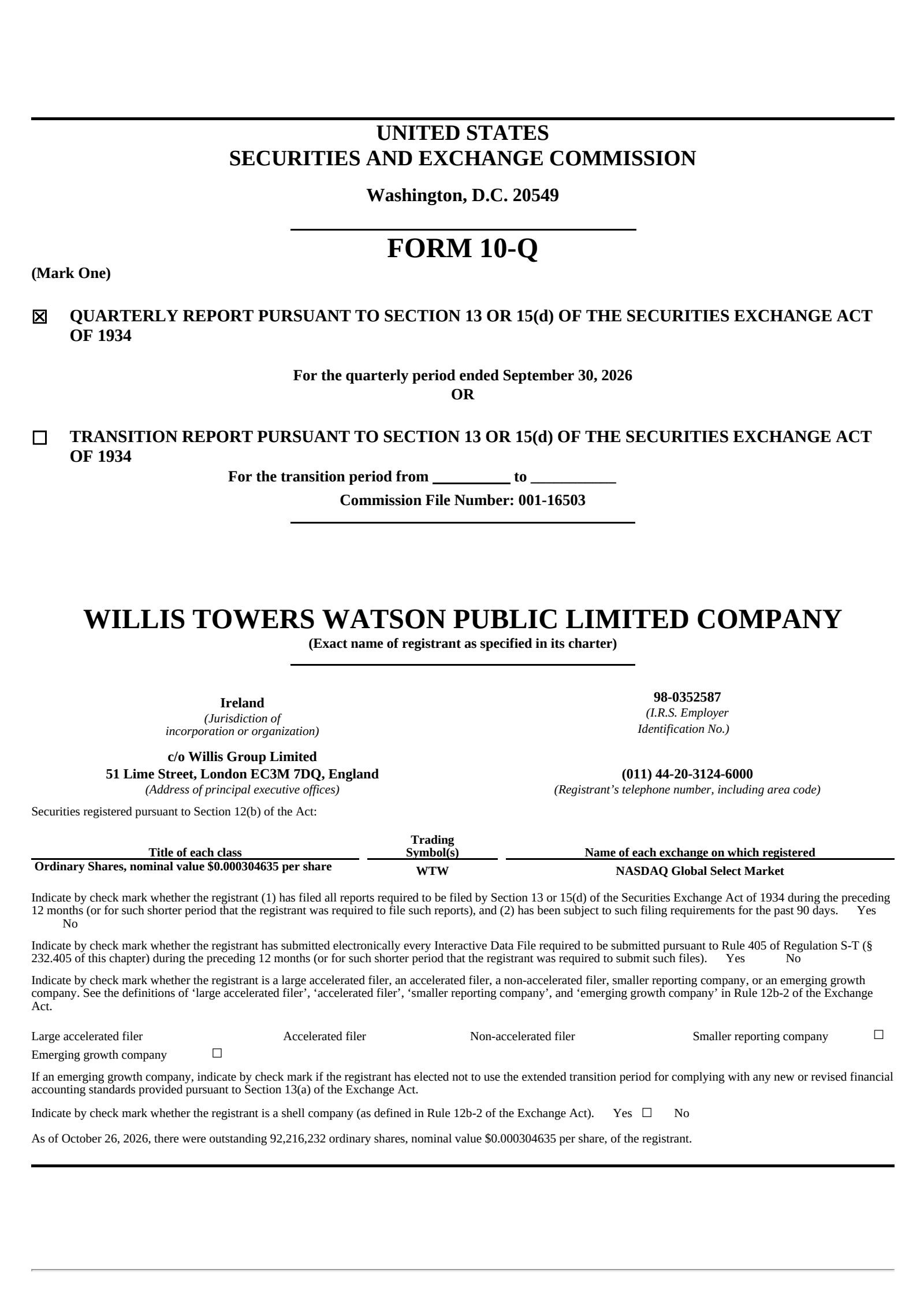 Willis Towers Watson Public (WTW) Q3 2026 Earnings Results & Call ...