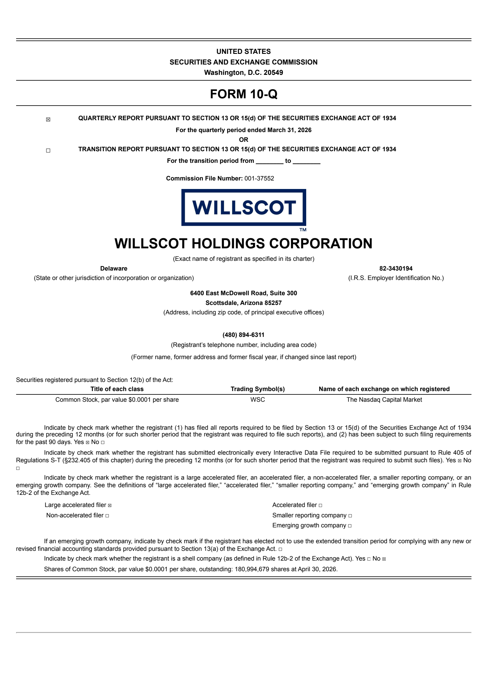 WillScot's Q1 2026 Quarterly report