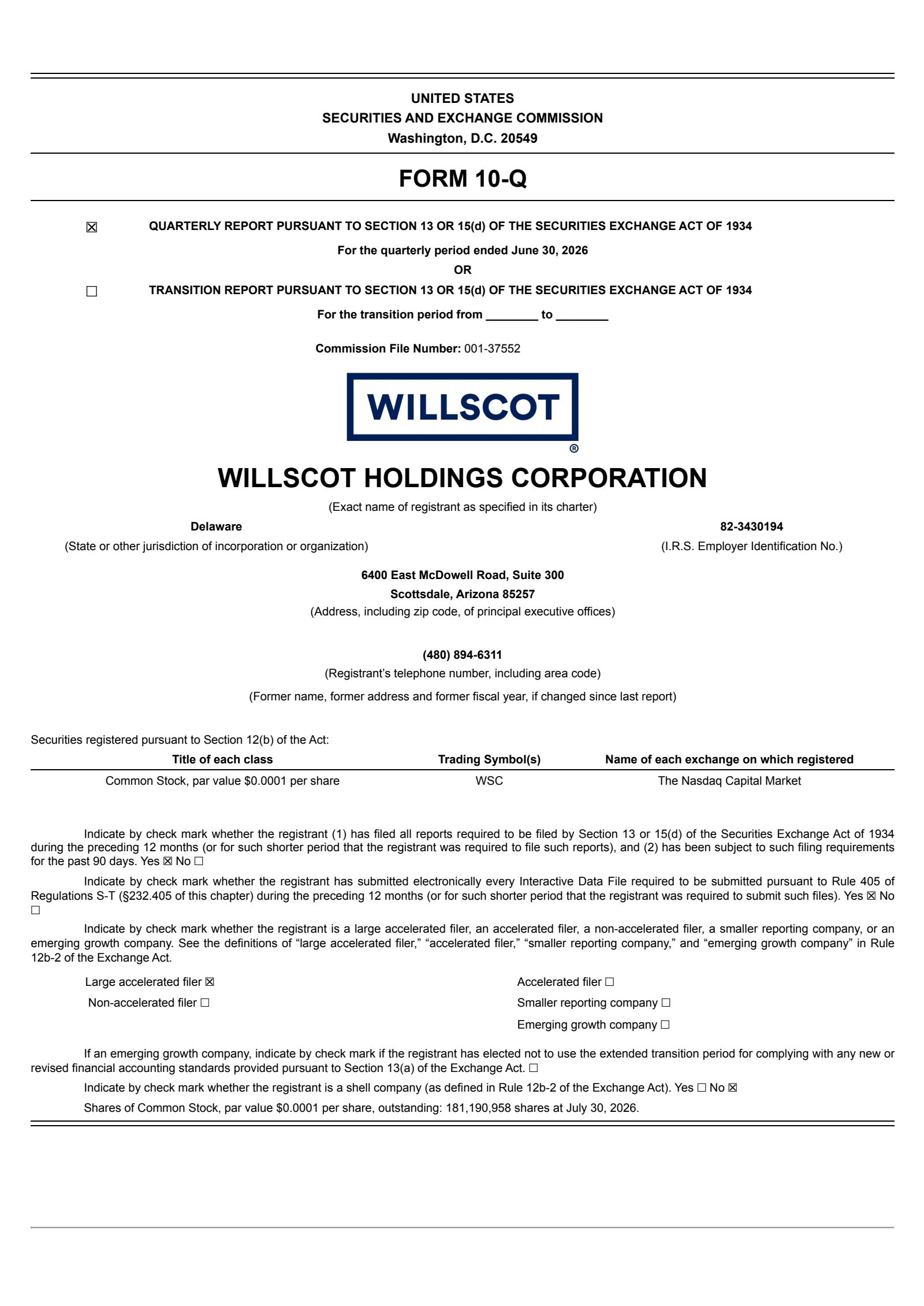 WillScot's Q2 2026 Quarterly report
