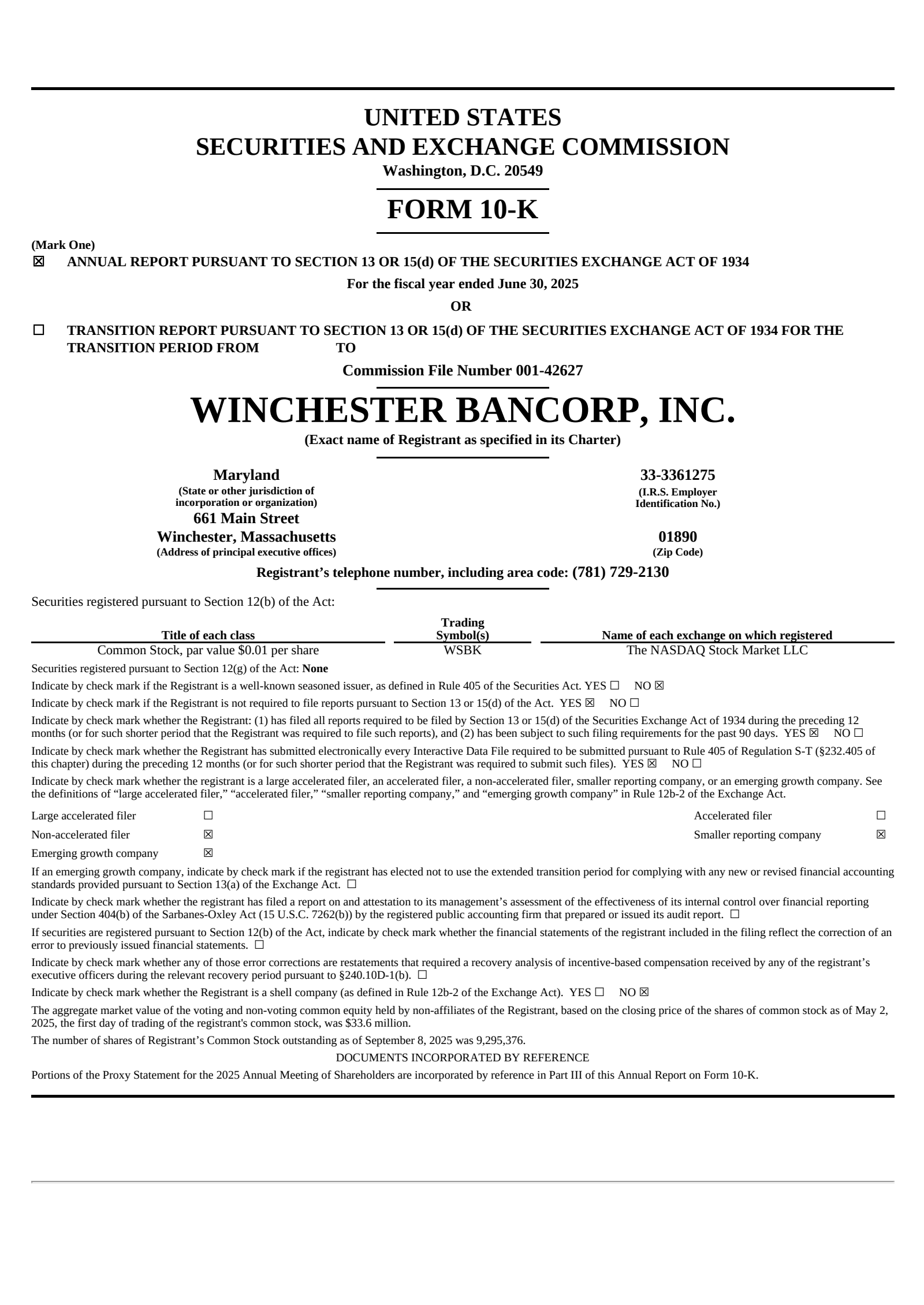 Winchester Bancorp's Q4 2025 Annual report