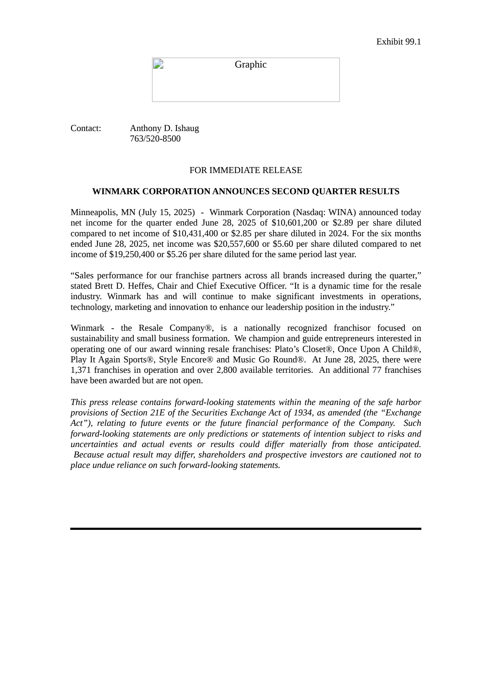 Winmark's Q2 2025 Press Release