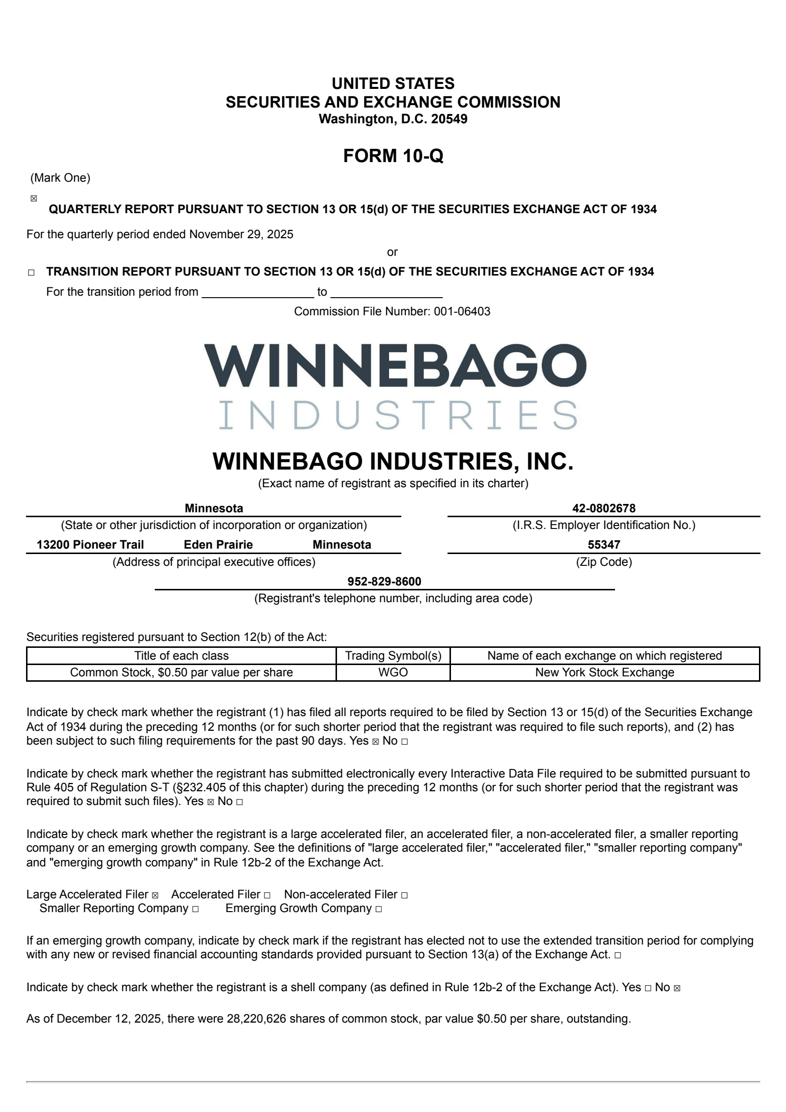 Winnebago Industries' Q1 2026 Quarterly Report