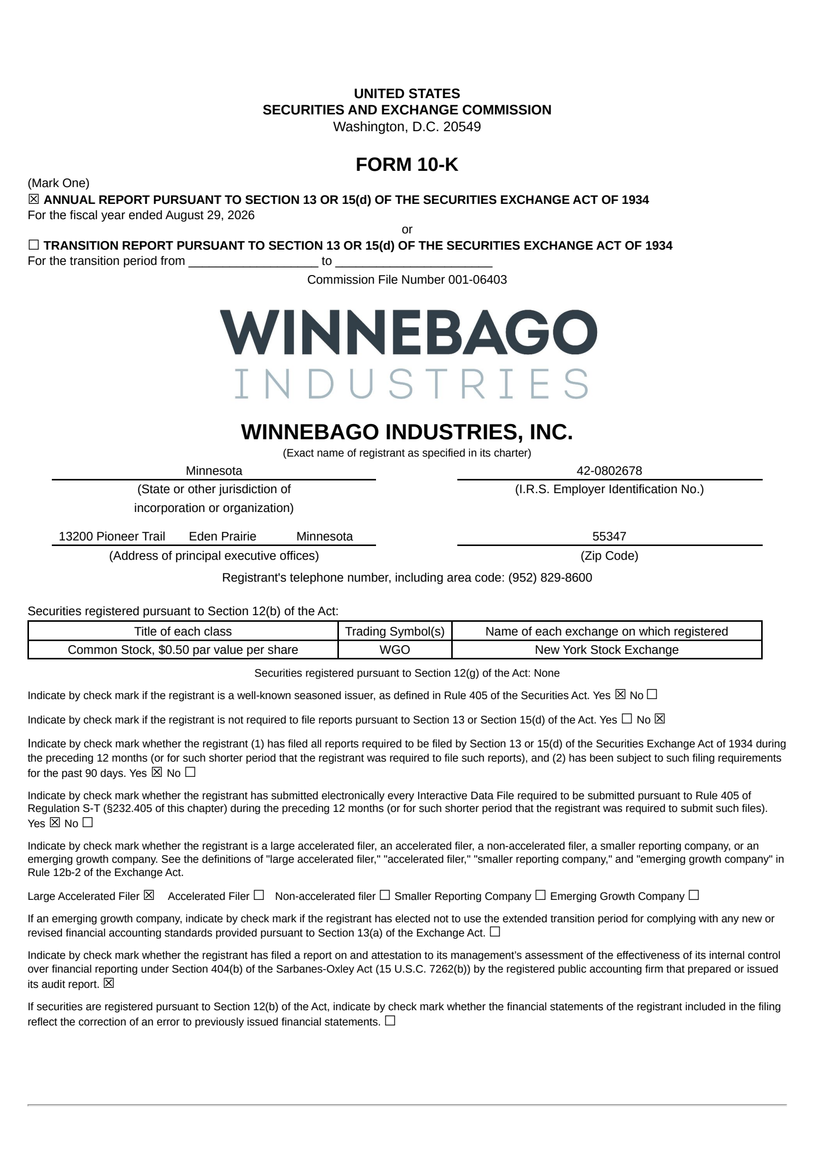 Winnebago Industries' Q4 2026 Annual report