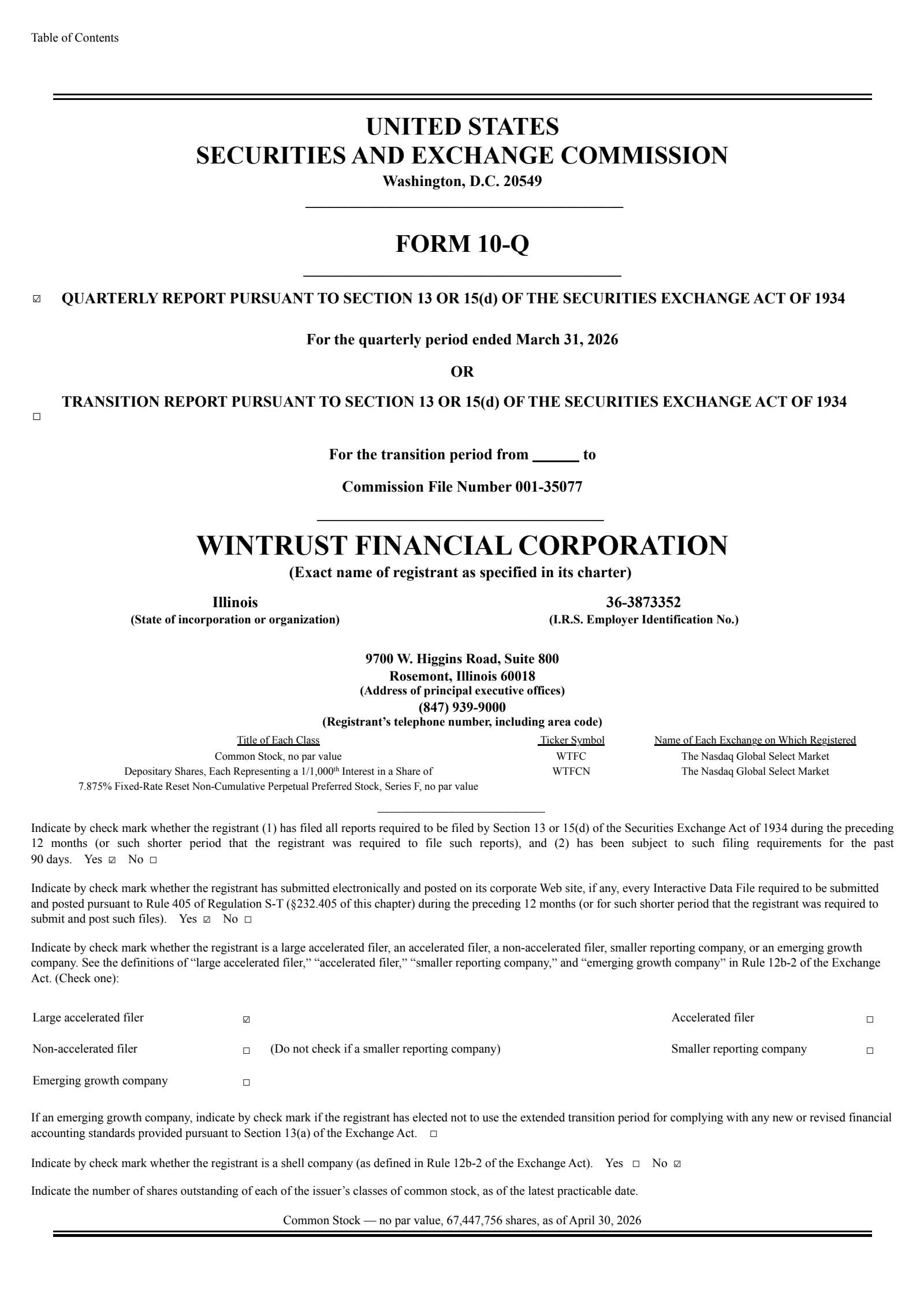 Wintrust Financial's Q1 2026 Quarterly report