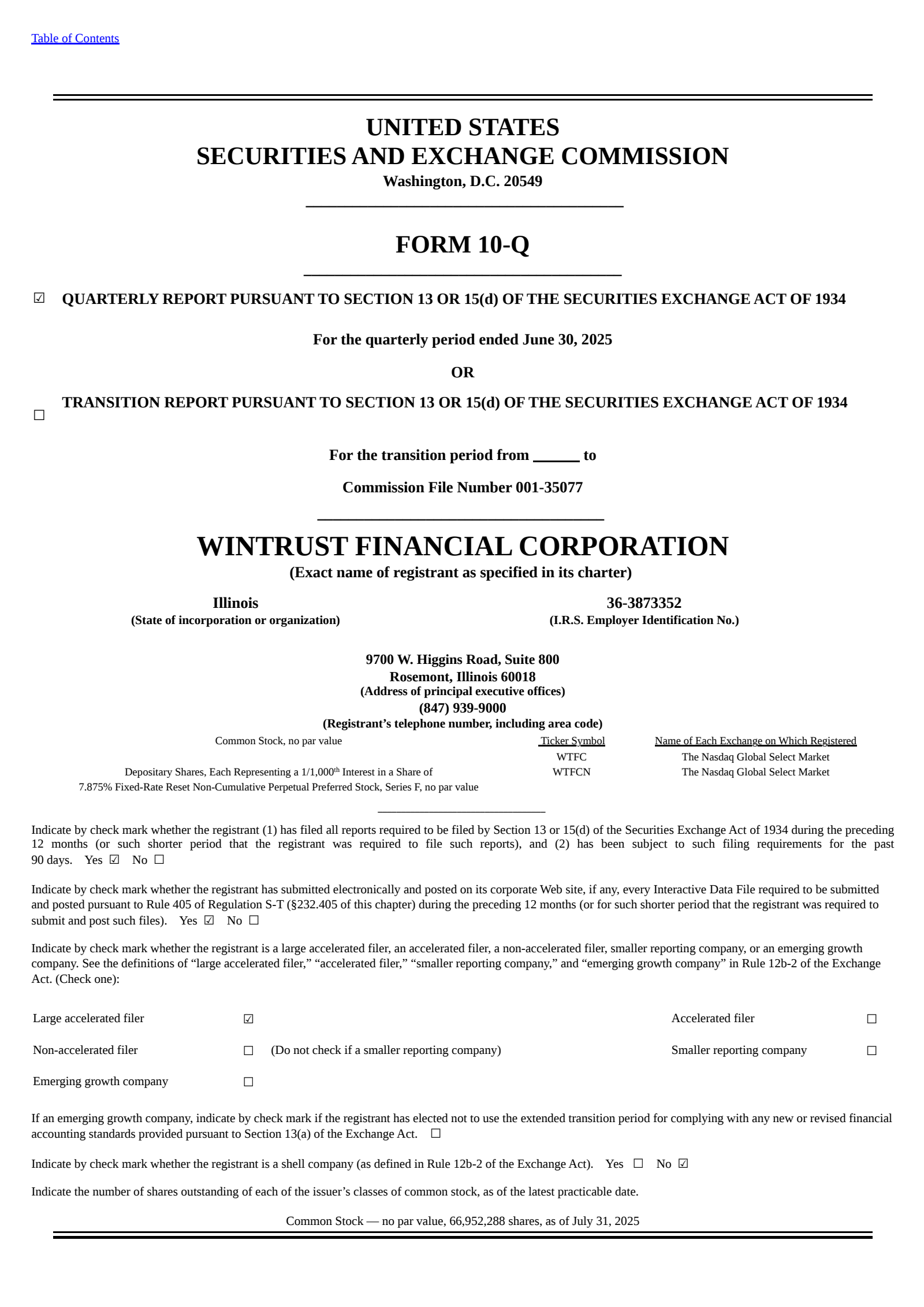 Wintrust Financial's Q2 2025 Quarterly report
