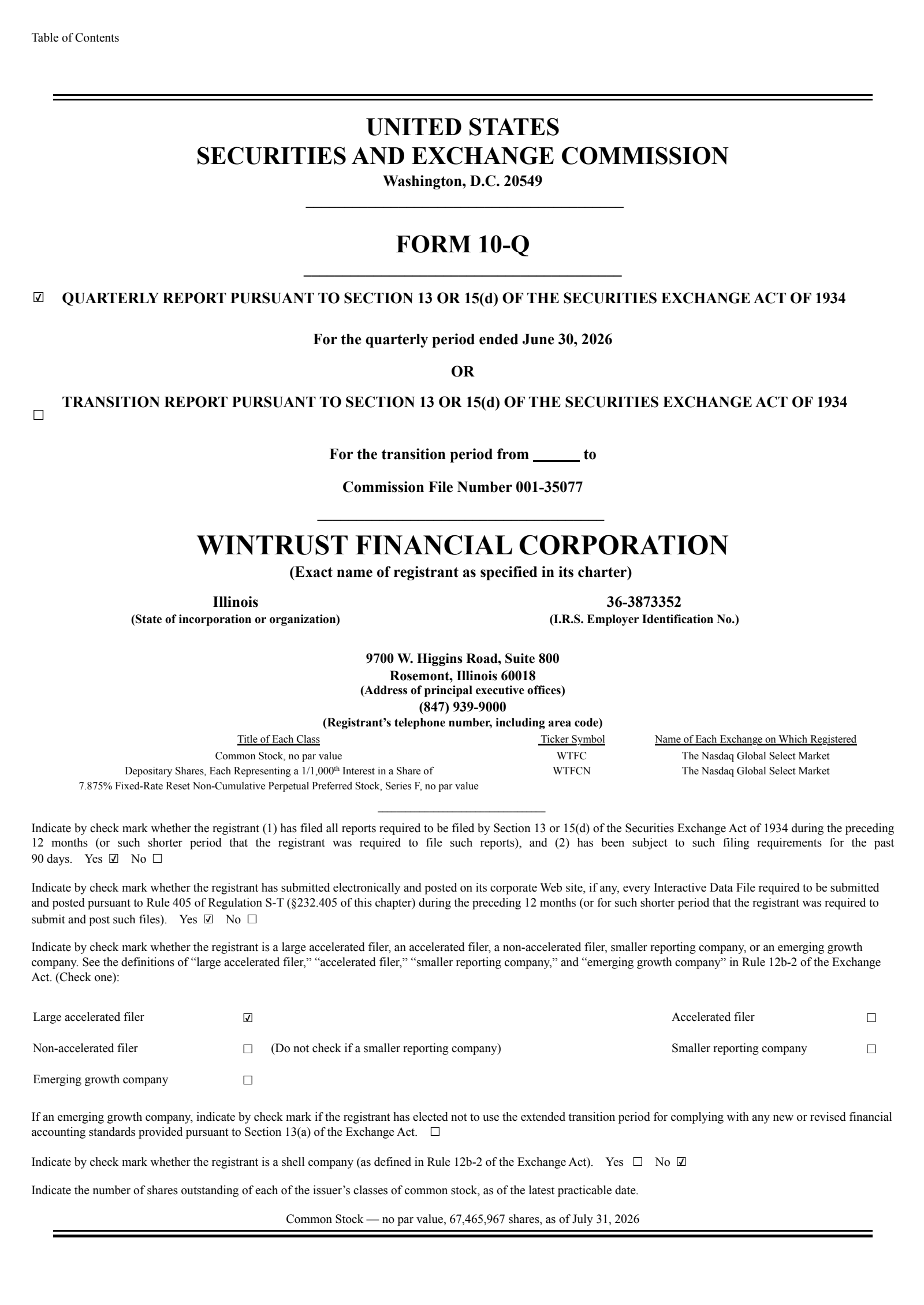 Wintrust Financial's Q2 2026 Quarterly report