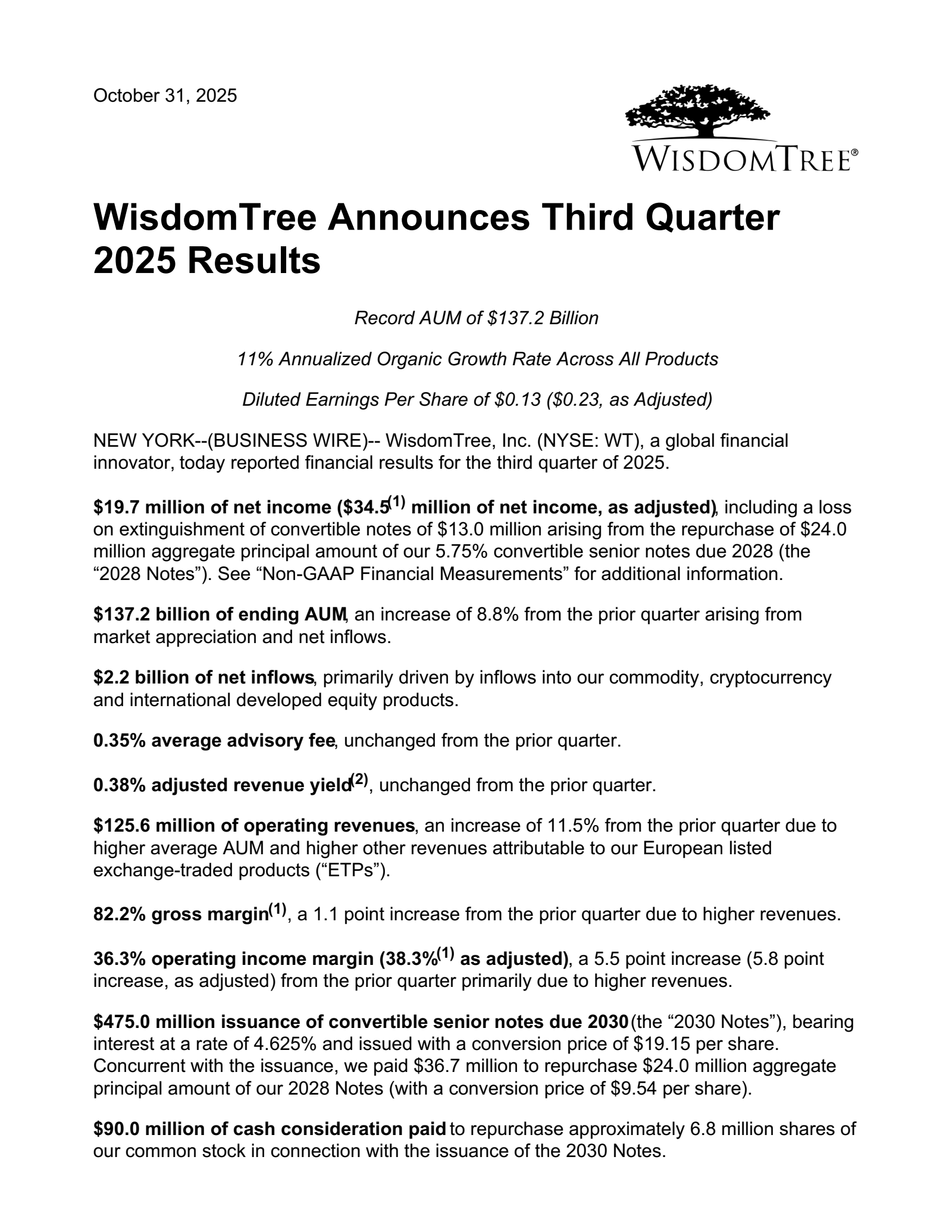 WisdomTree's Q3 2025 Earnings Release