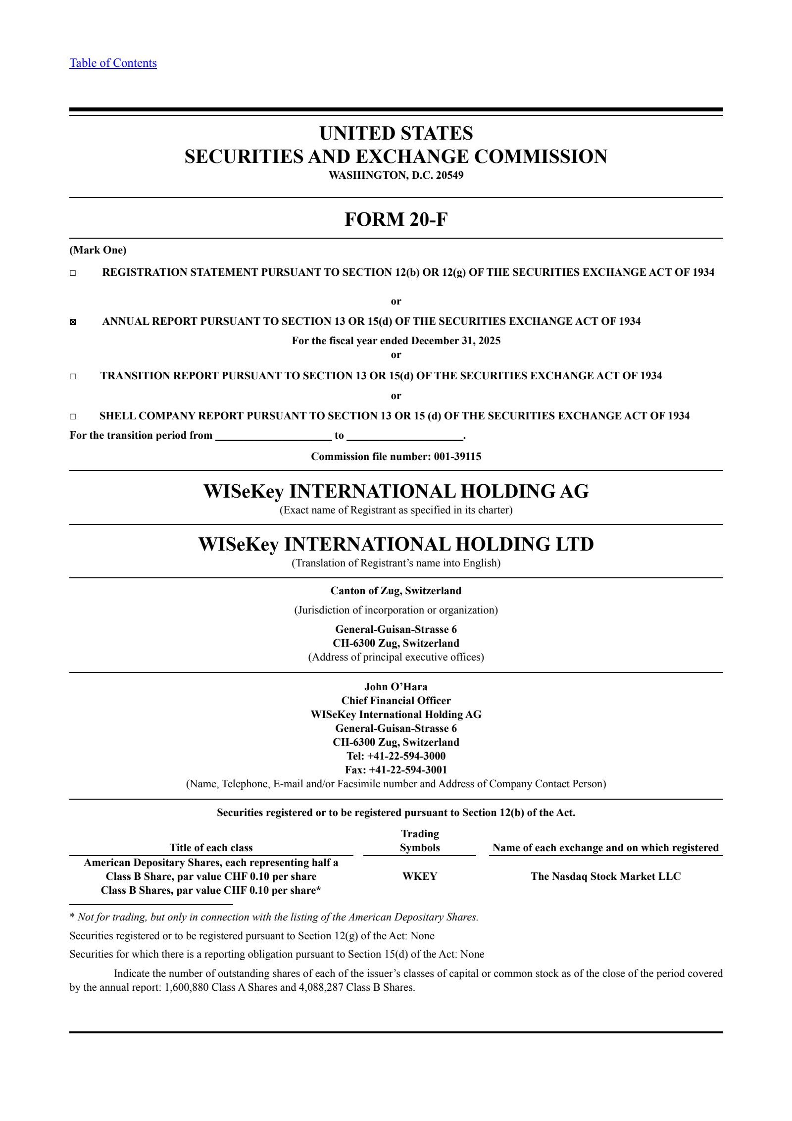 WISeKey International's H2 2025 Annual report