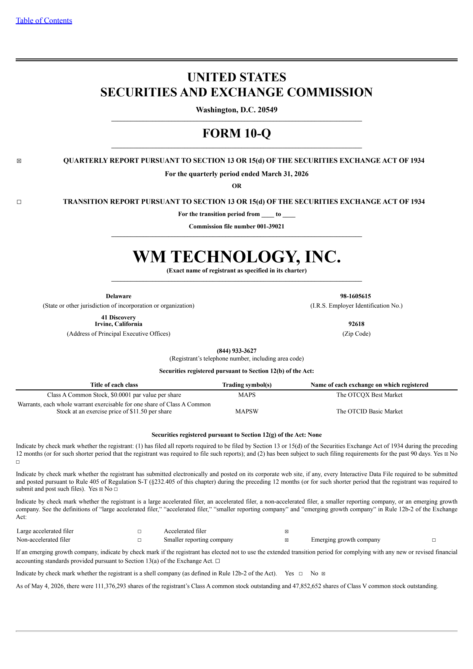 WM Technology's Q1 2026 Quarterly report