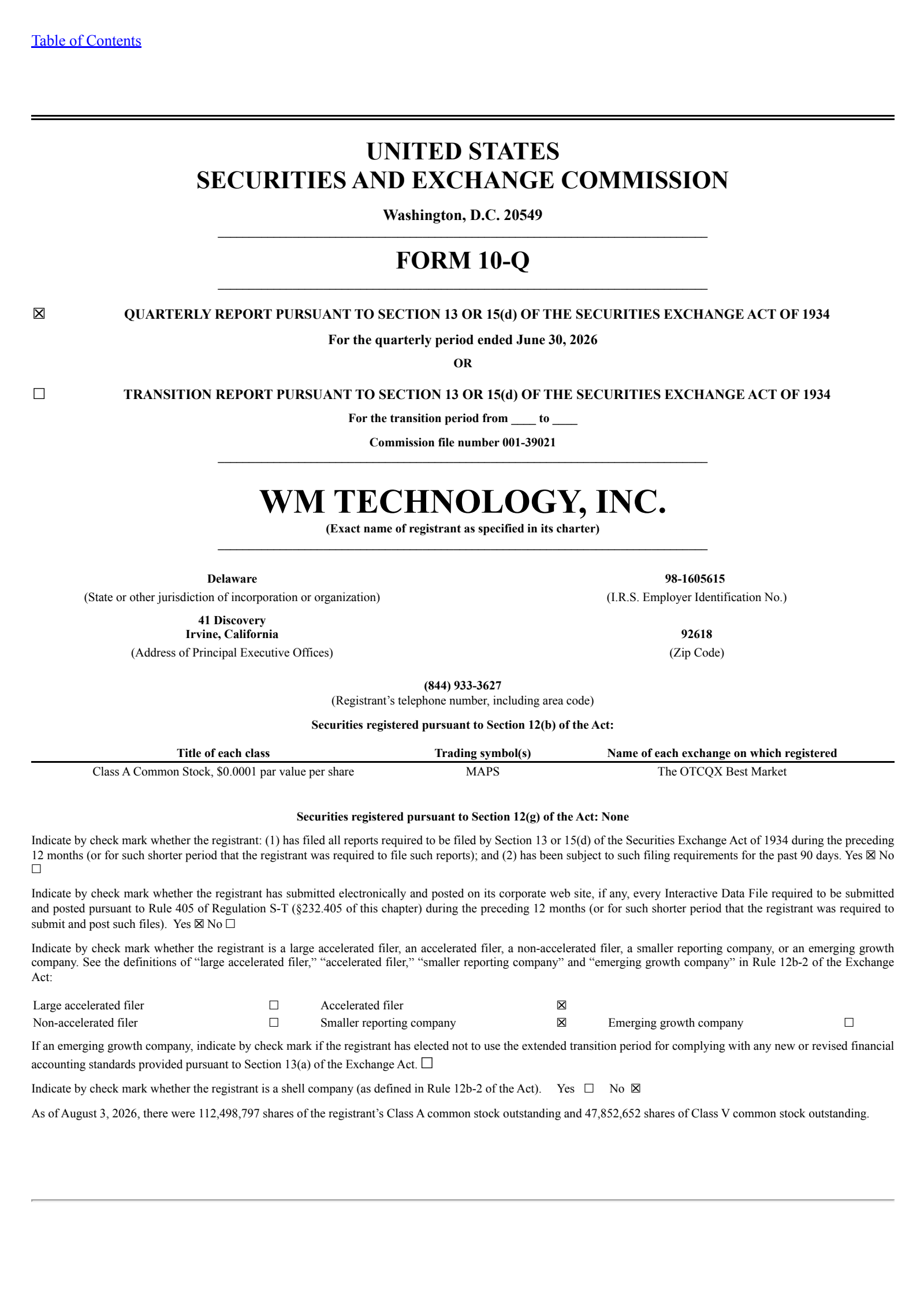 WM Technology's Q2 2026 Quarterly report