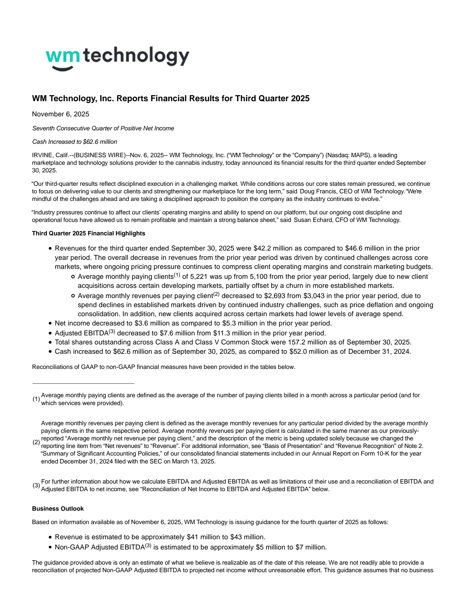 WM Technology's Q3 2025 Earnings Release