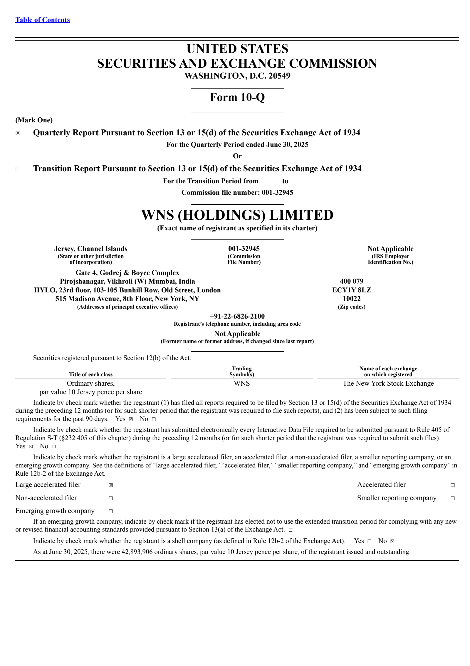 WNS's Q1 2026 Quarterly report