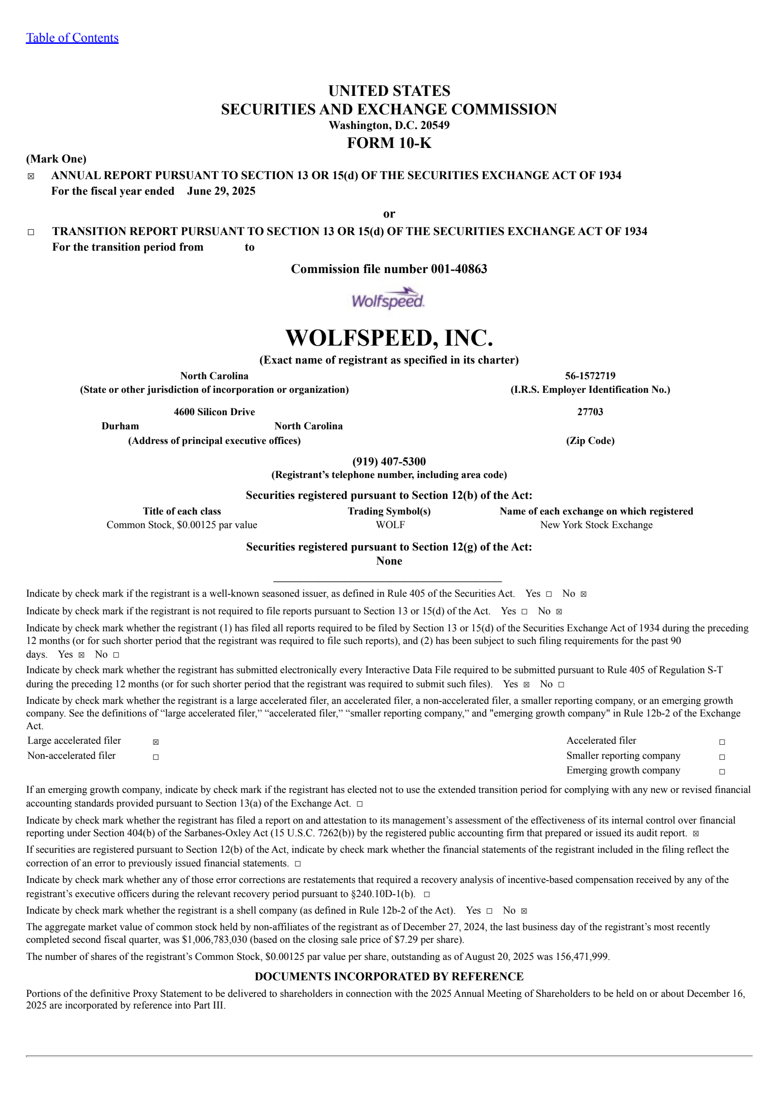 Wolfspeed's Q4 2025 Annual report
