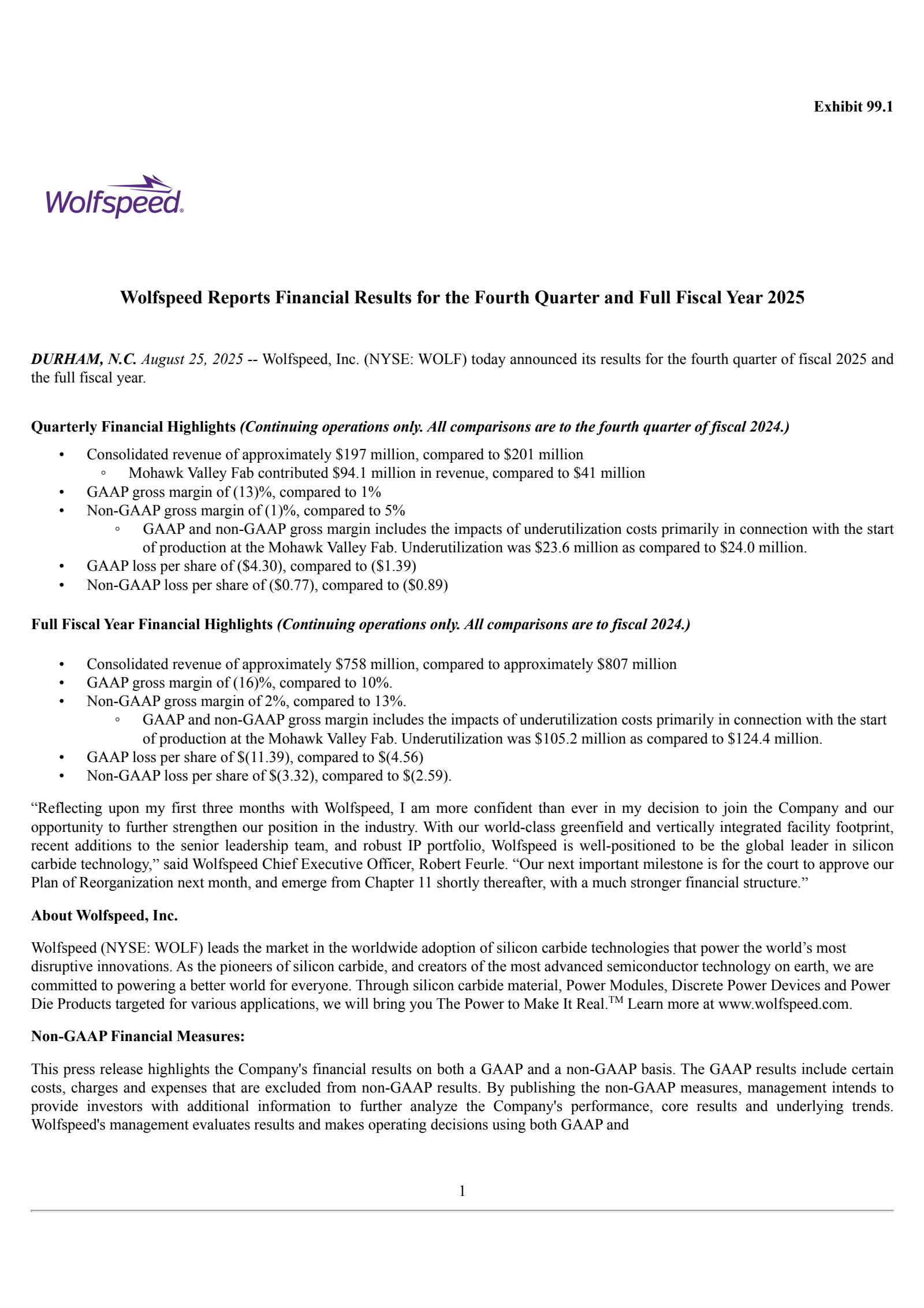 Wolfspeed's Q4 2025 Press Release
