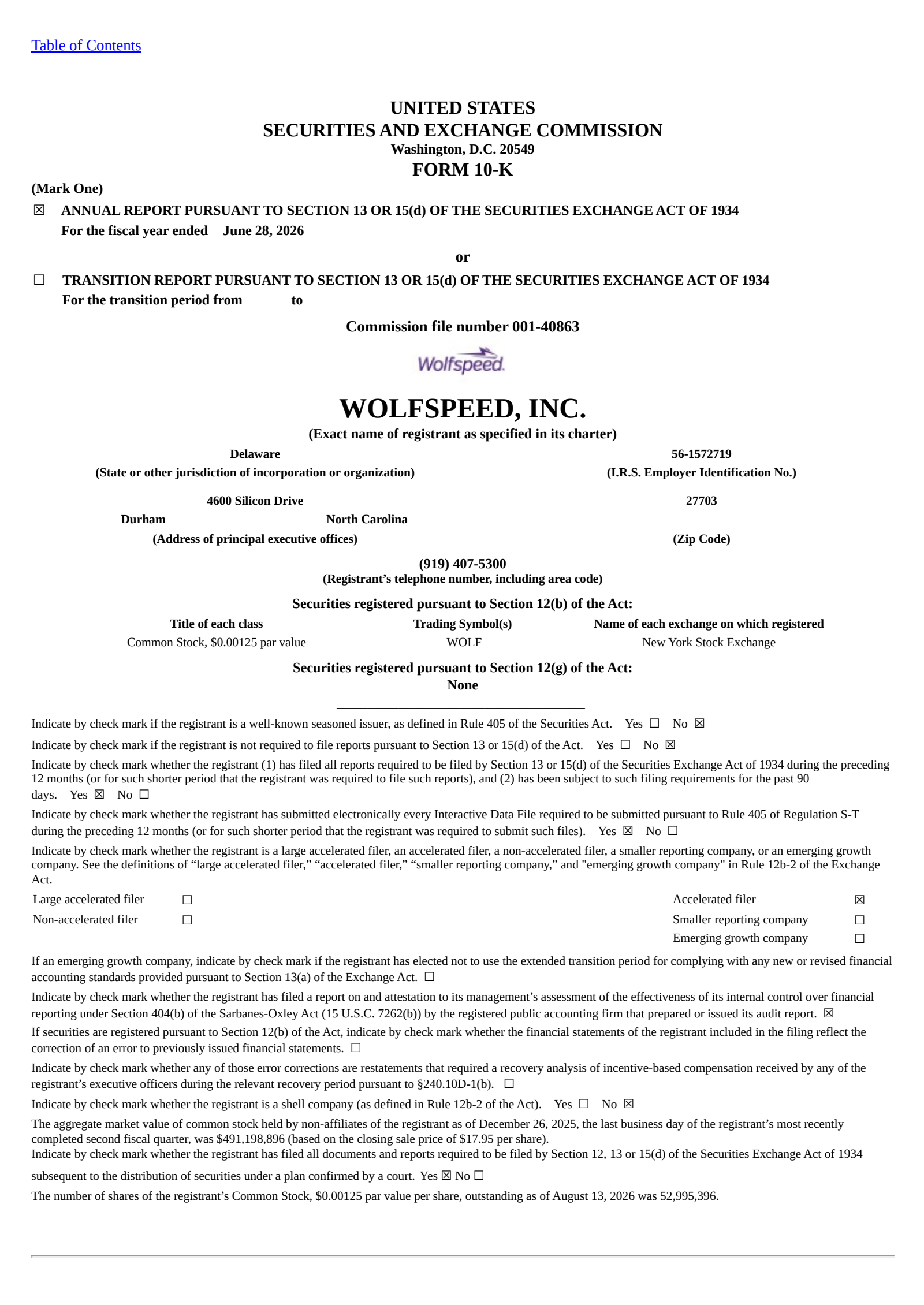 Wolfspeed's Q4 2026 Annual report