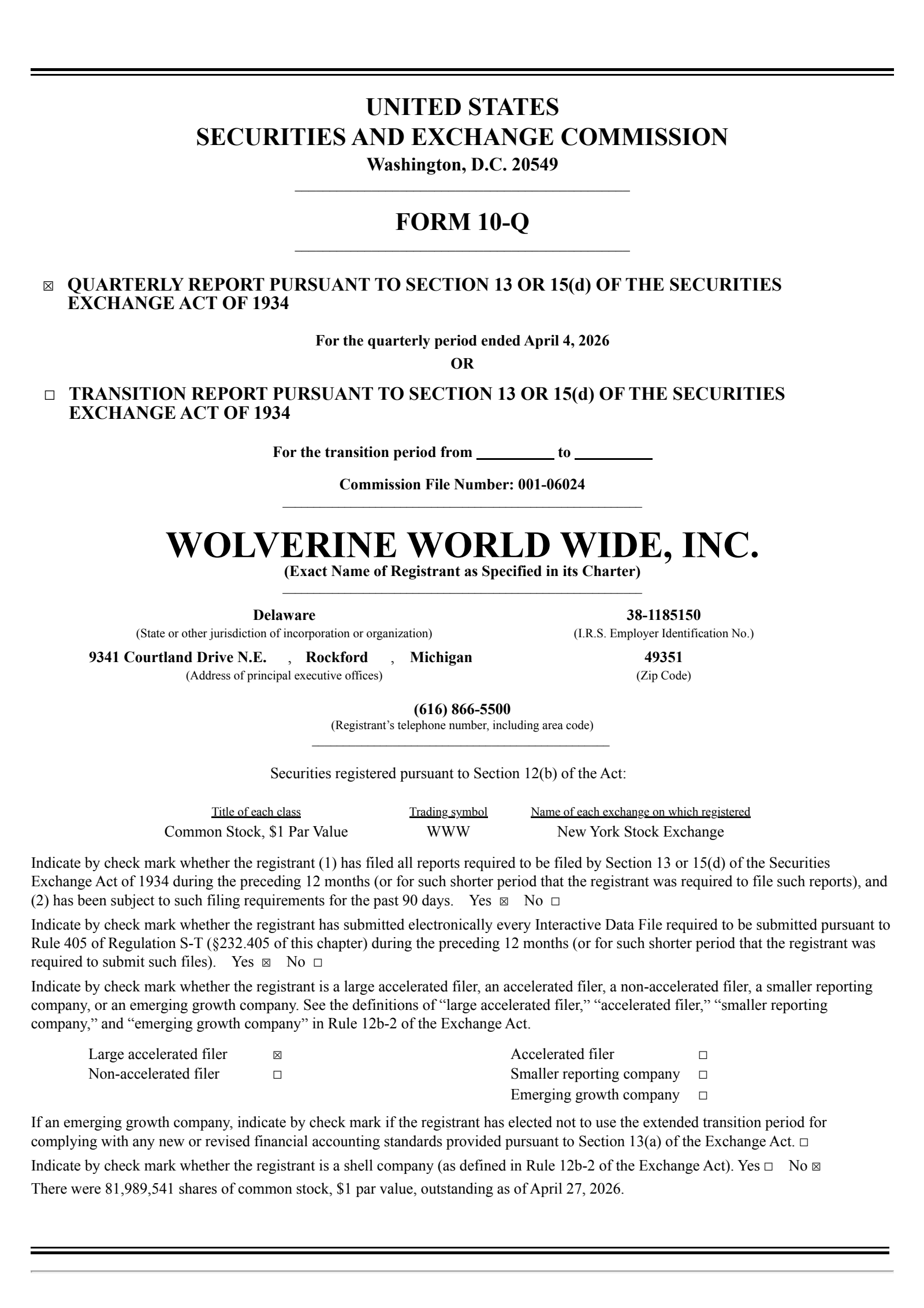 Wolverine World Wide's Q1 2026 Quarterly report