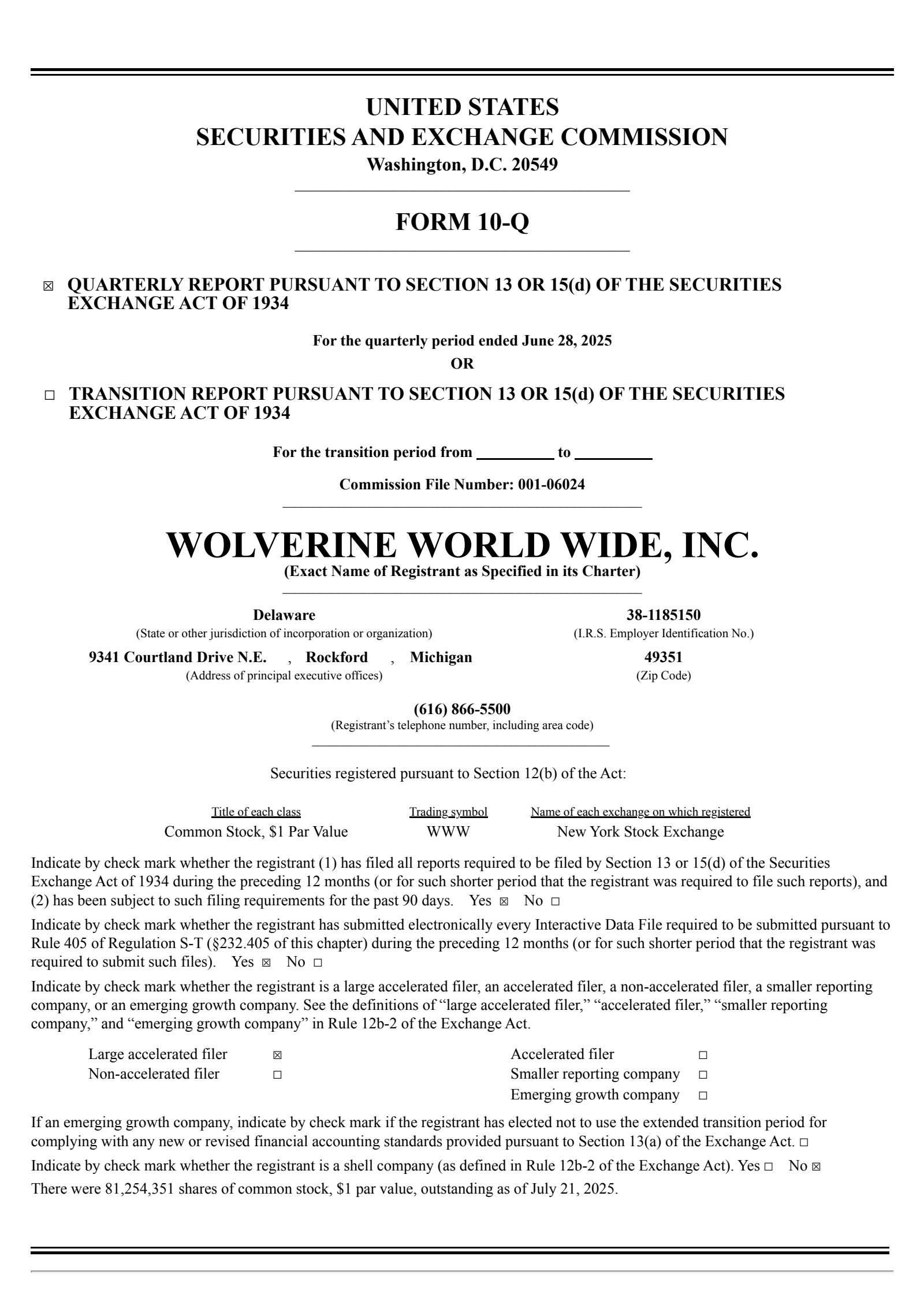 Wolverine World Wide's Q2 2025 Quarterly report