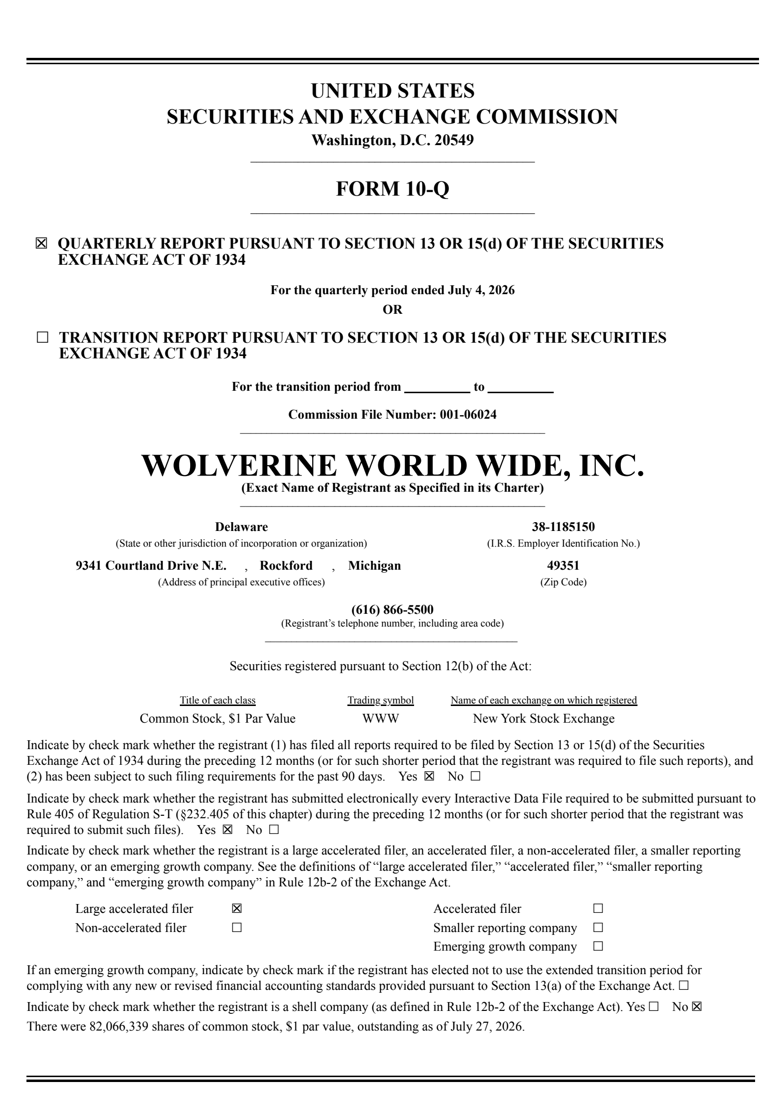 Wolverine World Wide's Q2 2026 Quarterly report