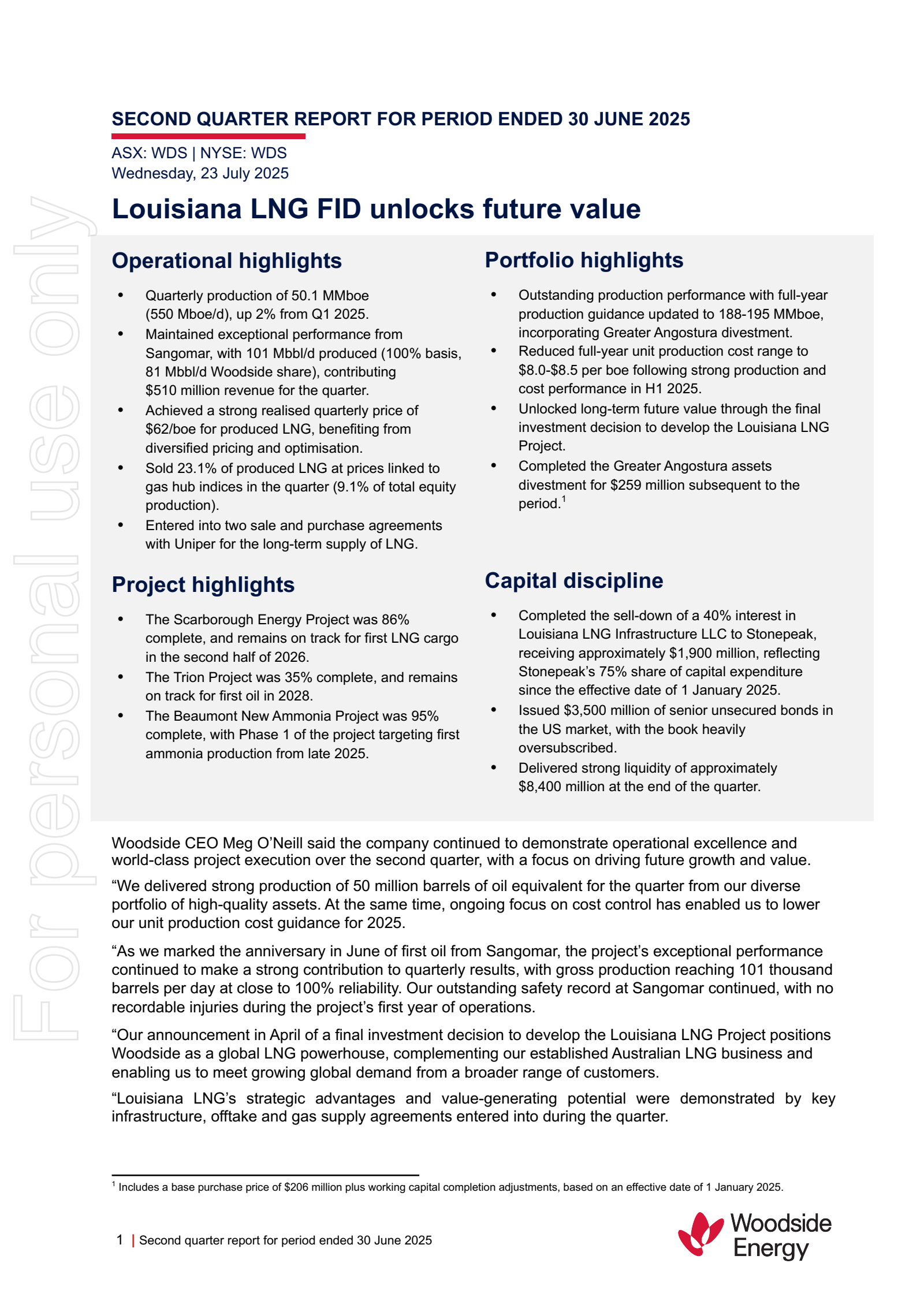Woodside Energy Group's Q2 2025 Interim report