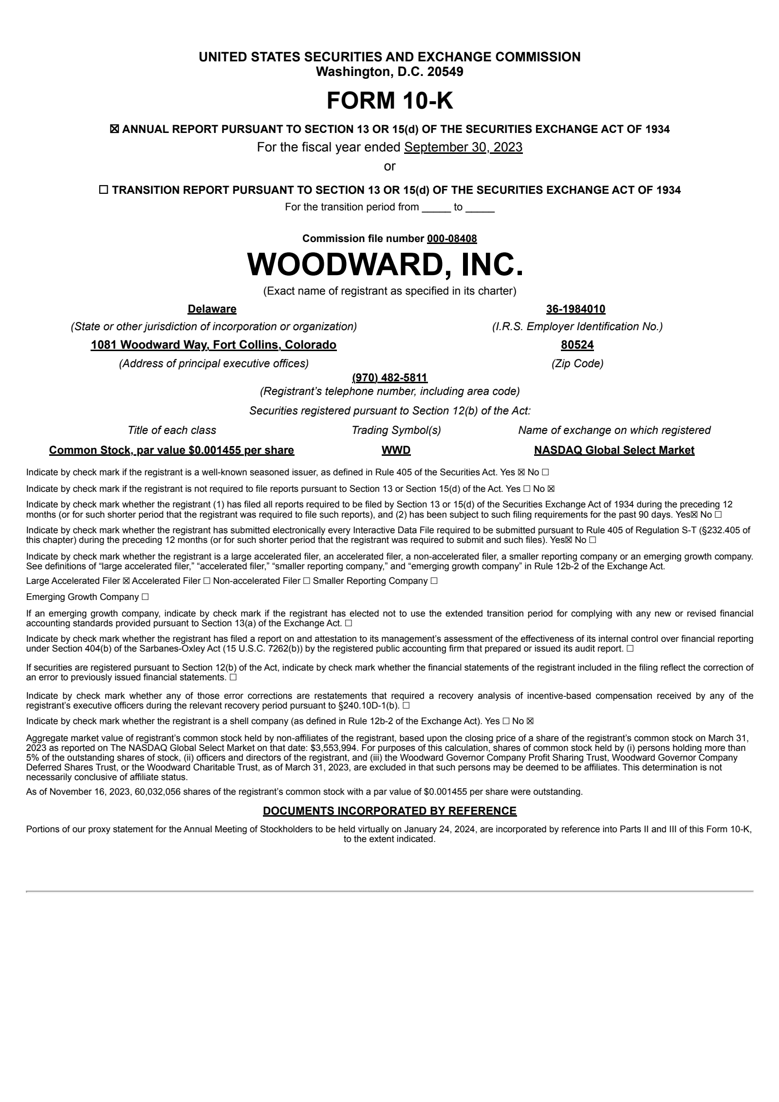 Woodward's Q4 2023 Annual report
