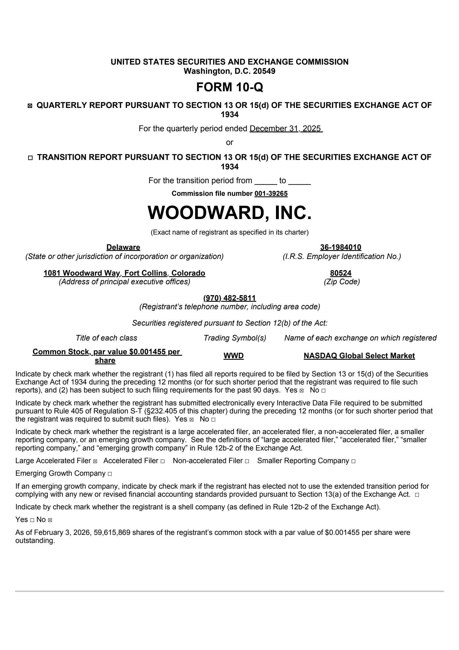 Woodward's Q1 2026 Quarterly report