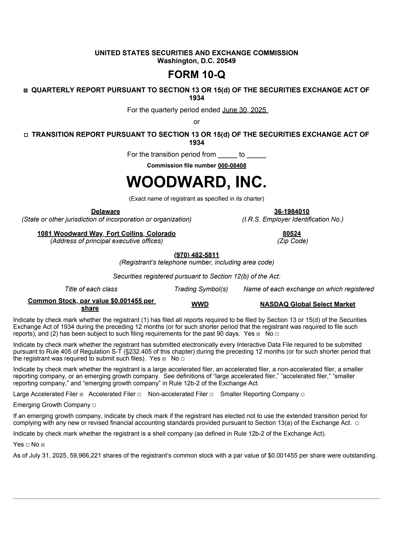 Woodward's Q3 2025 Quarterly report