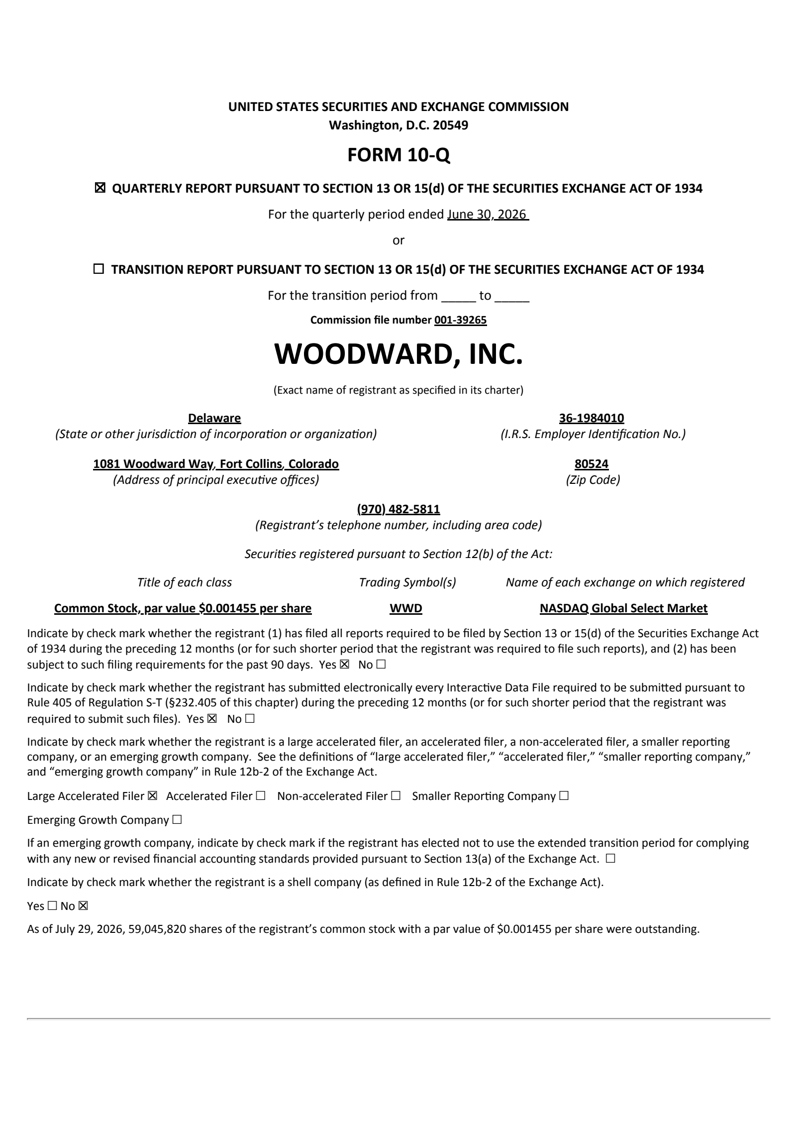 Woodward's Q3 2026 Quarterly report
