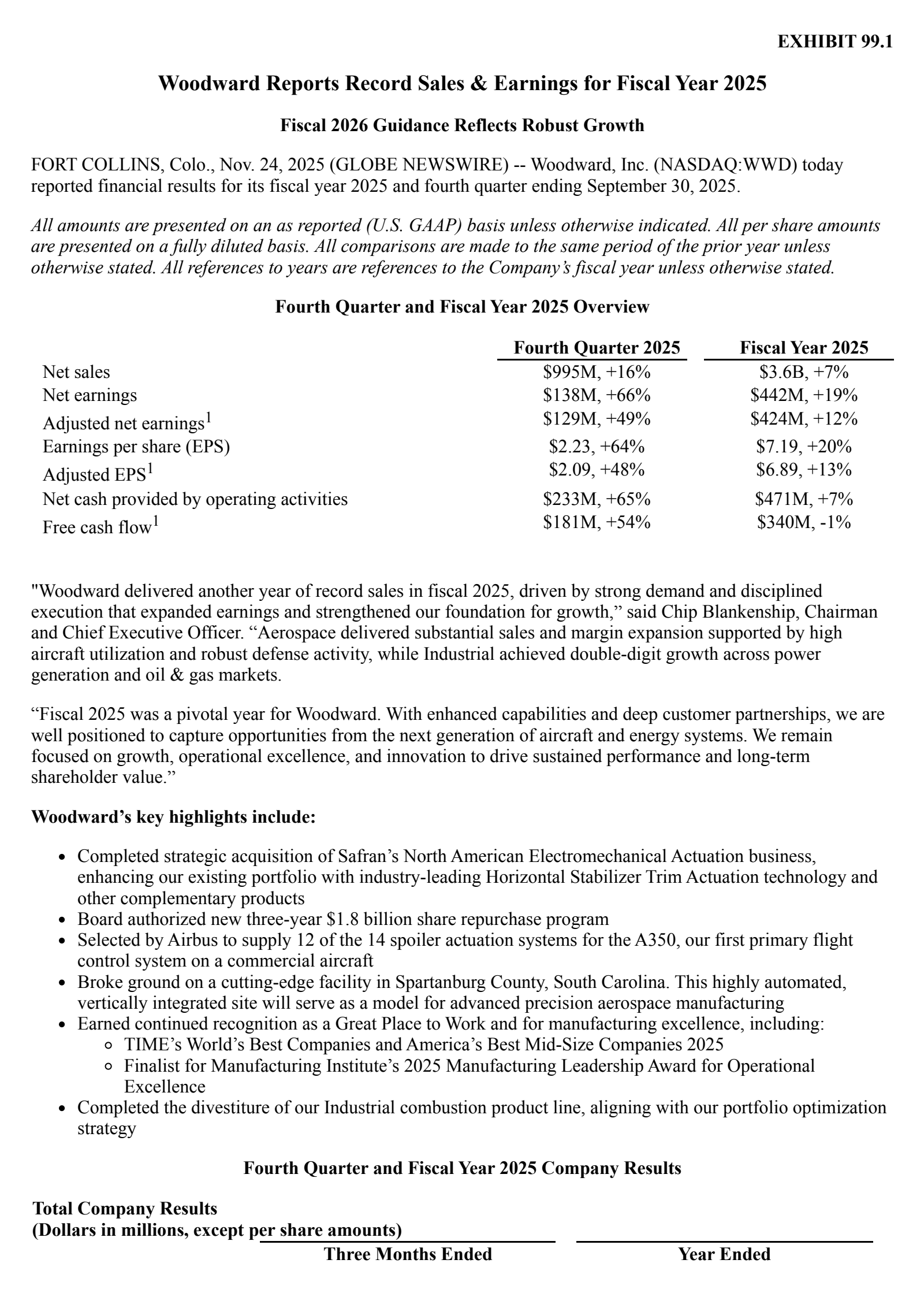 Woodward's Q4 2025 Earnings Release