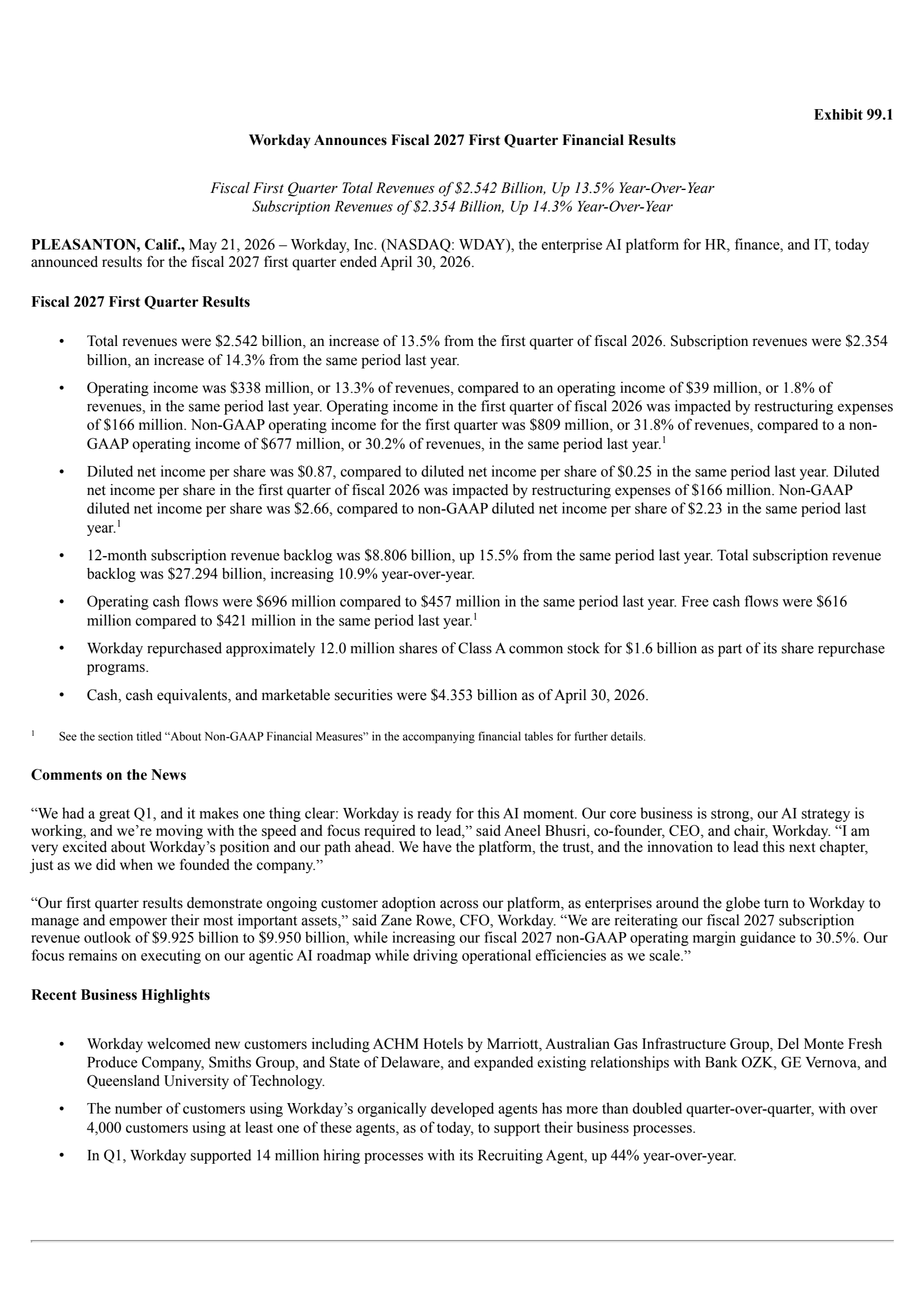 Workday's Q1 2027 Press Release