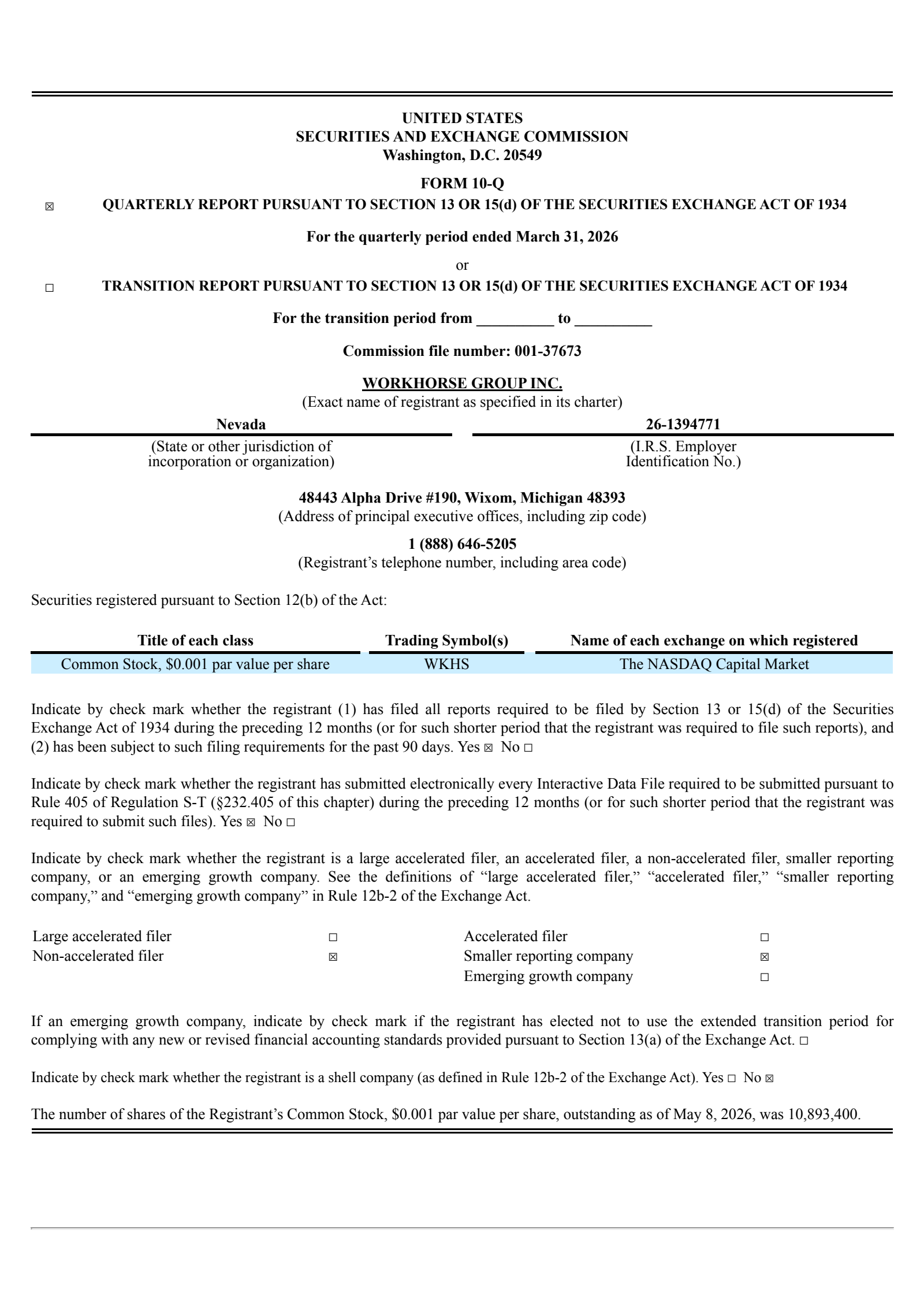 Workhorse Group's Q1 2026 Quarterly report