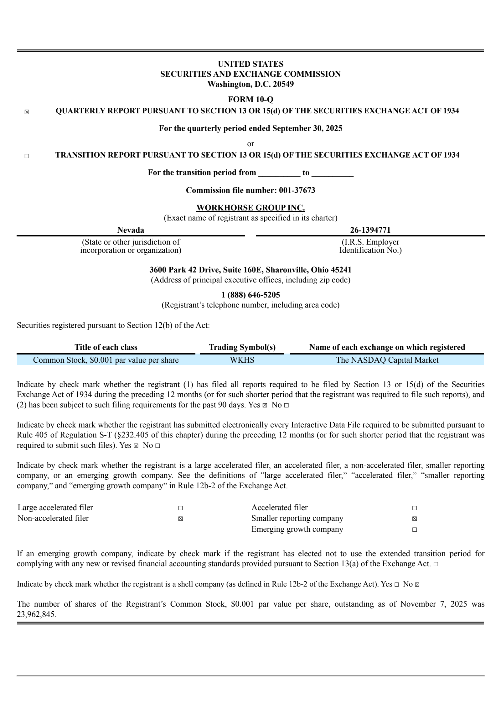 Workhorse Group's Q3 2025 Quarterly Report